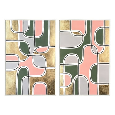 Stupell Industries Overlapping Shapes on Glam Abstract Painting Unframed Art Print Wall Art, 10 x 15, Set of 2