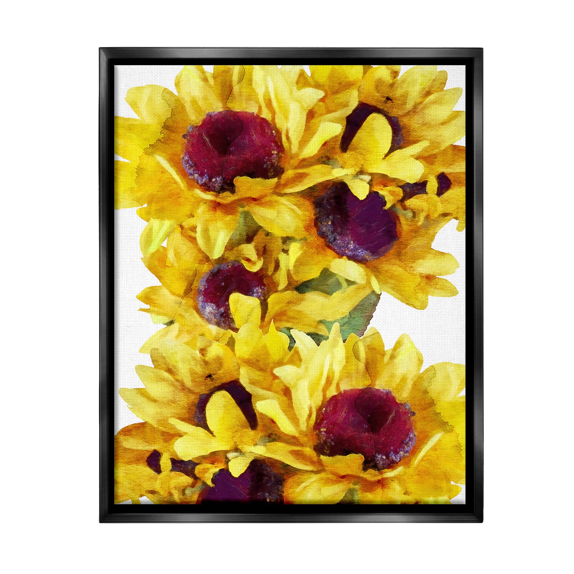 Stupell Industries Overlapping Sunflower Blooms Botanical & Floral Painting Black Floater Framed Canvas Art Print Wall Art, 25 x 31