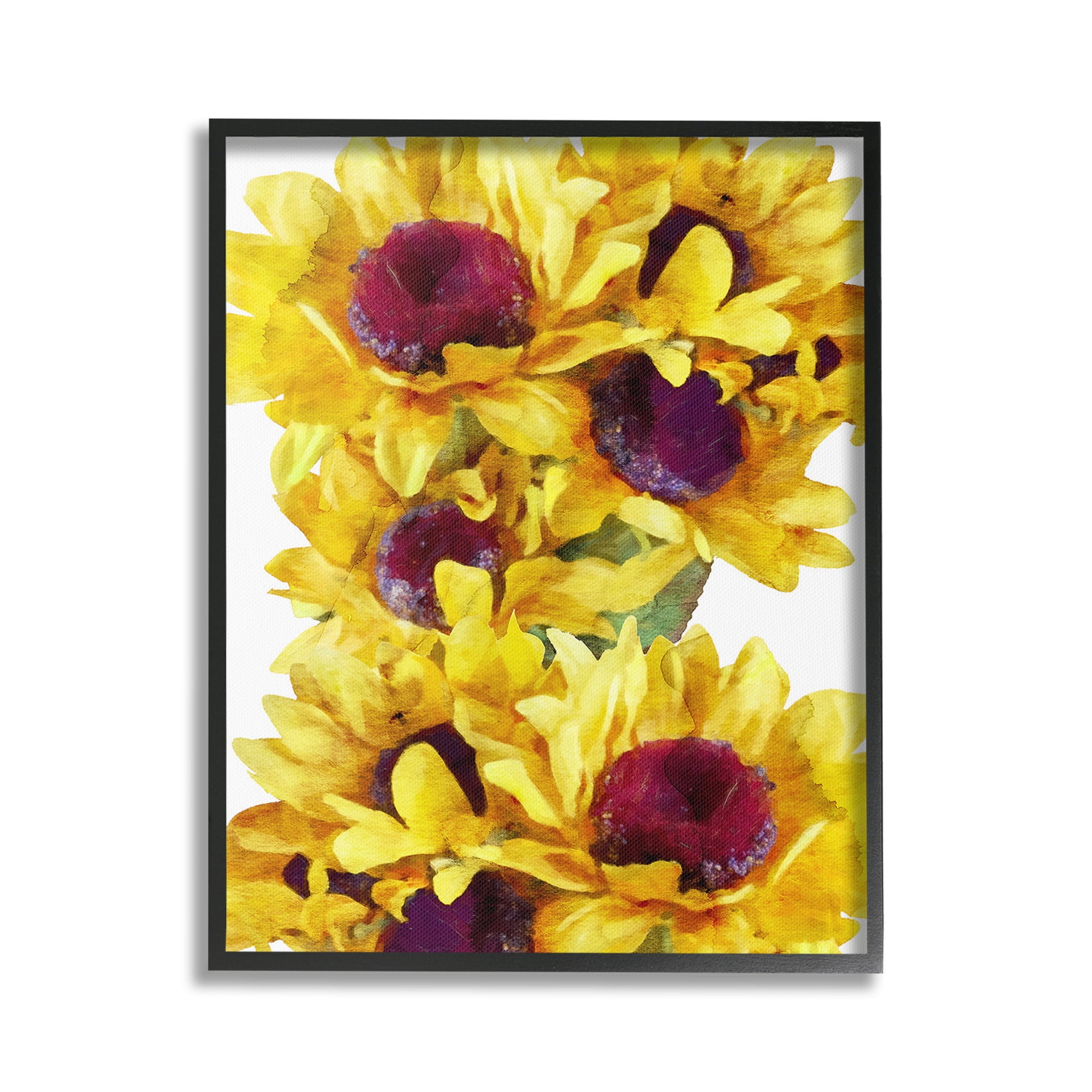 Stupell Industries Overlapping Sunflower Blooms Botanical & Floral Painting Black Framed Art Print Wall Art, 16 x 20