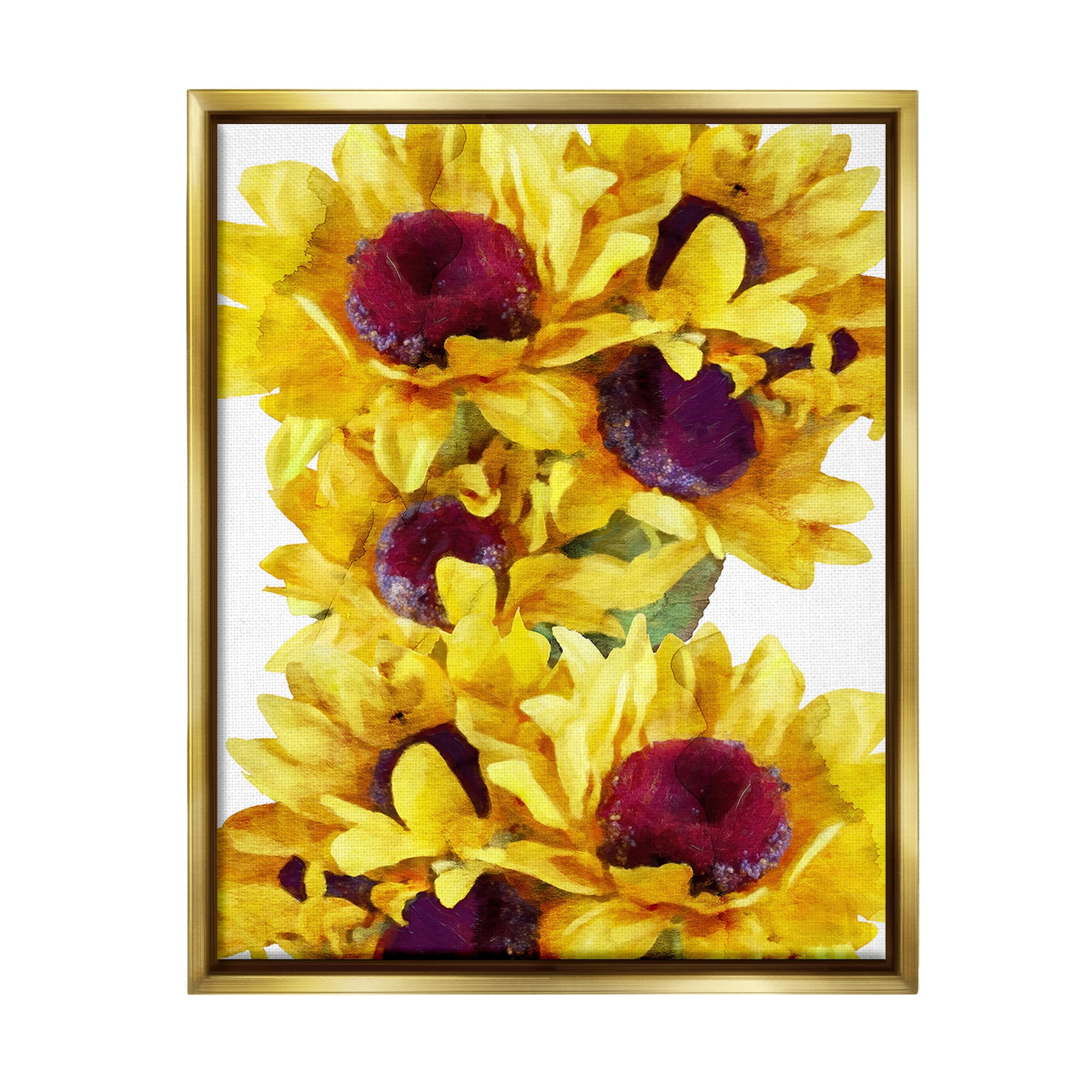 Stupell Industries Overlapping Sunflower Blooms Botanical & Floral Painting Gold Floater Framed Canvas Art Print Wall Art, 25 x 31