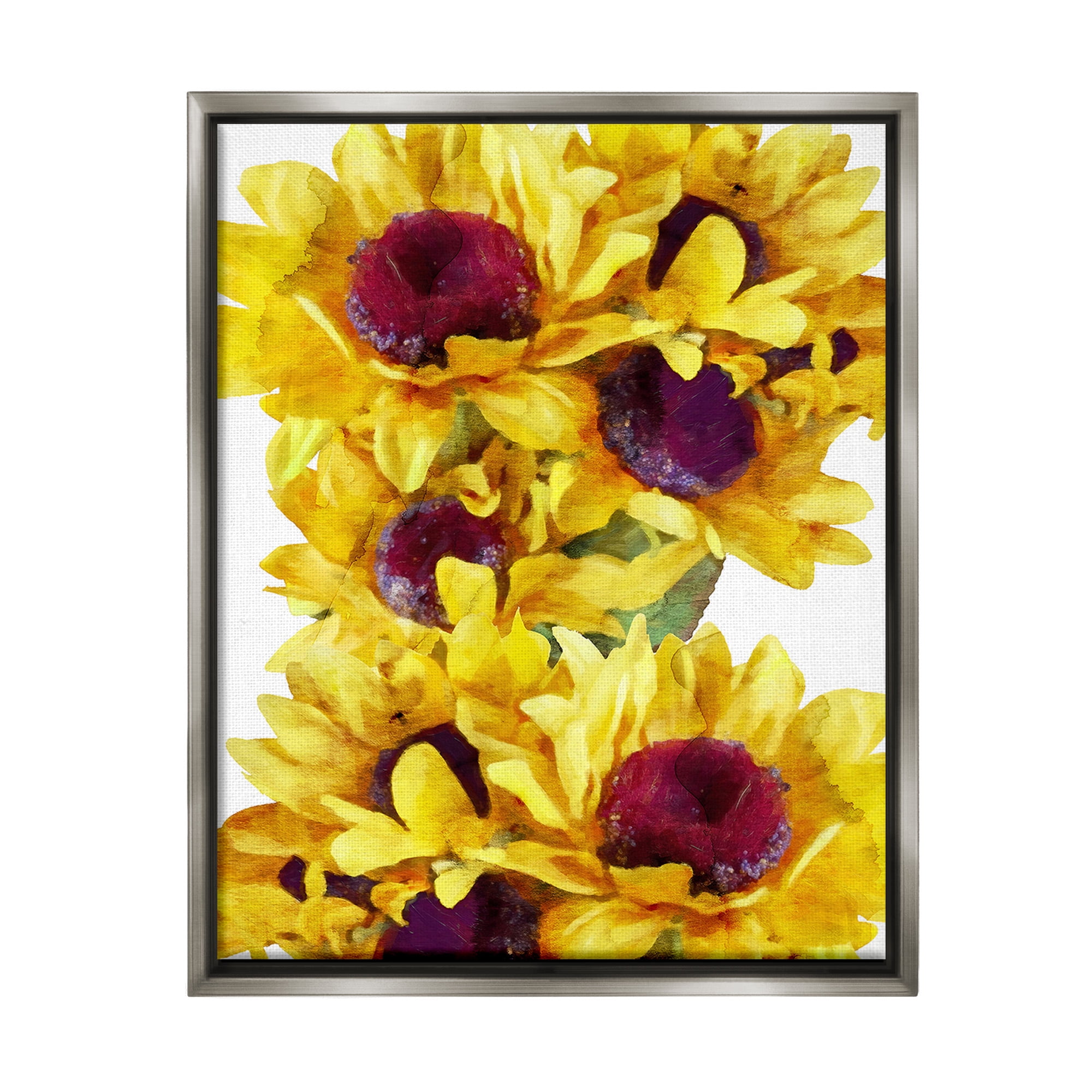 Stupell Industries Overlapping Sunflower Blooms Botanical & Floral Painting Gray Floater Framed Canvas Art Print Wall Art, 25 x 31