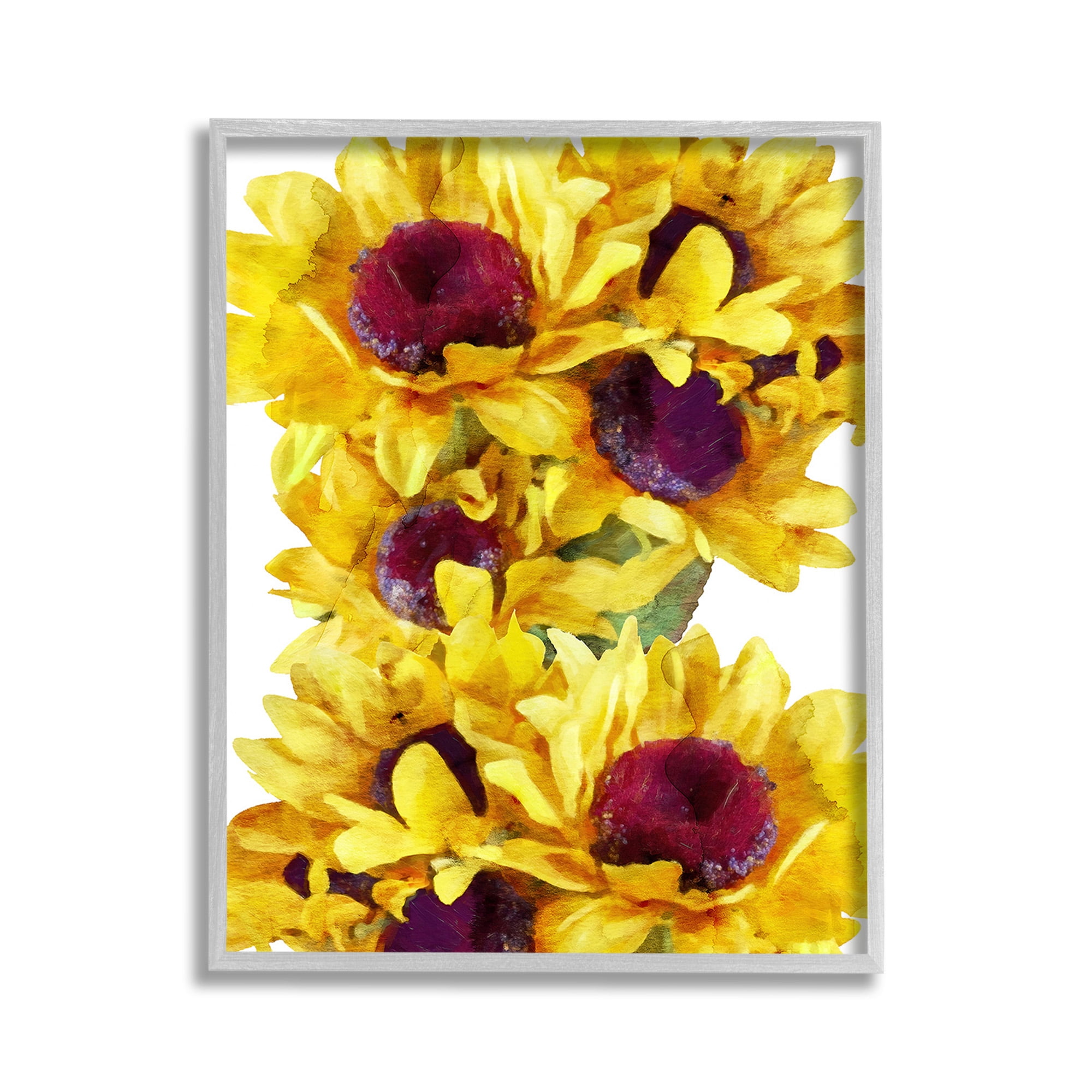 Stupell Industries Overlapping Sunflower Blooms Botanical & Floral Painting Gray Framed Art Print Wall Art, 11 x 14