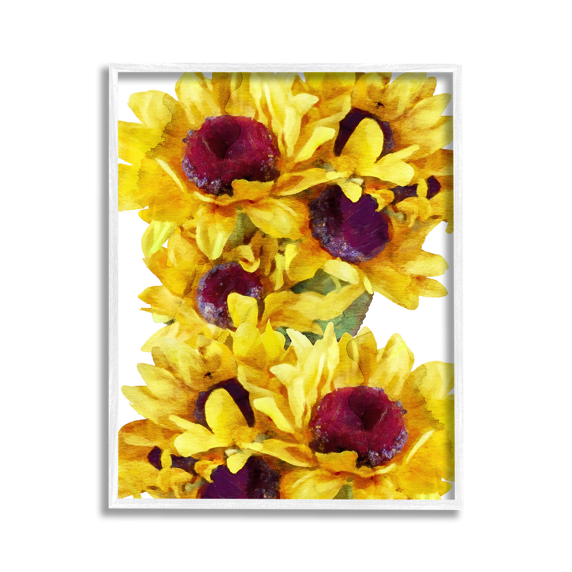 Stupell Industries Overlapping Sunflower Blooms Botanical & Floral Painting White Framed Art Print Wall Art, 11 x 14