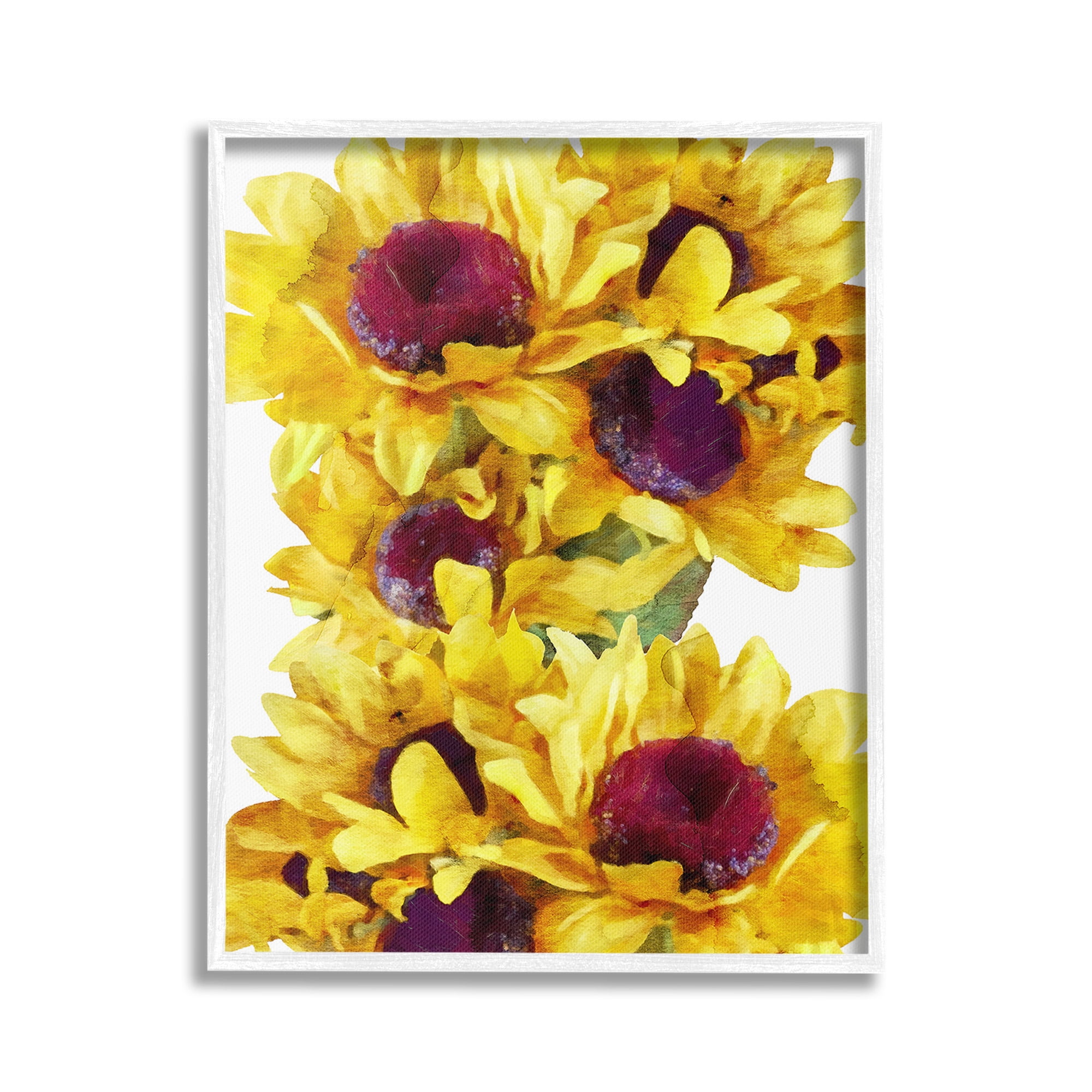 Stupell Industries Overlapping Sunflower Blooms Botanical & Floral Painting White Framed Art Print Wall Art, 16 x 20