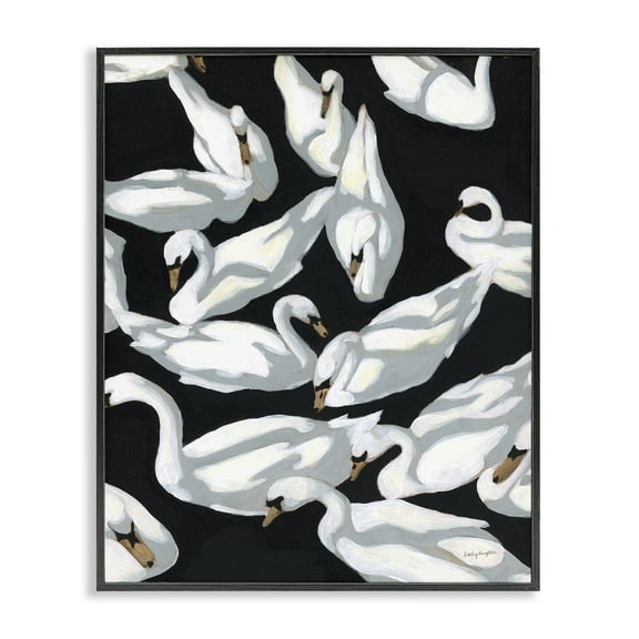 Stupell Industries Overlapping Swans on Black Animals Painting Black Framed Art Print Wall Art, 11 x 14