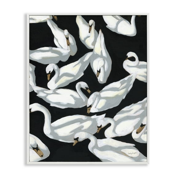 Stupell Industries Overlapping Swans on Black Animals Painting White Framed Art Print Wall Art, 11 x 14