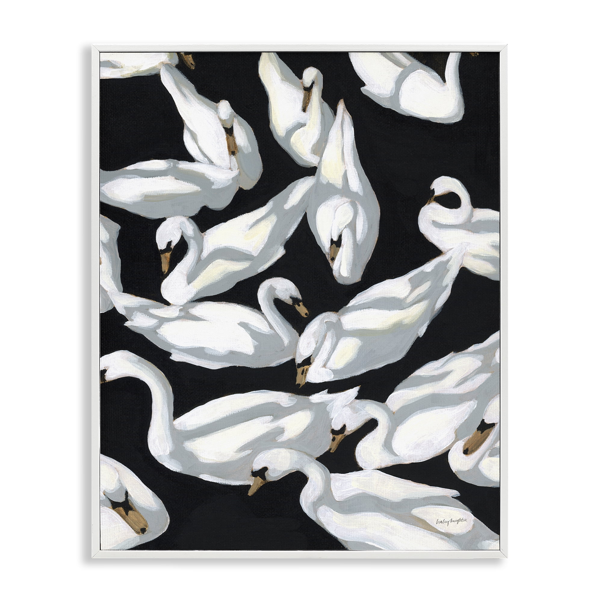 Stupell Industries Overlapping Swans on Black Animals Painting White Framed Art Print Wall Art, 24 x 30