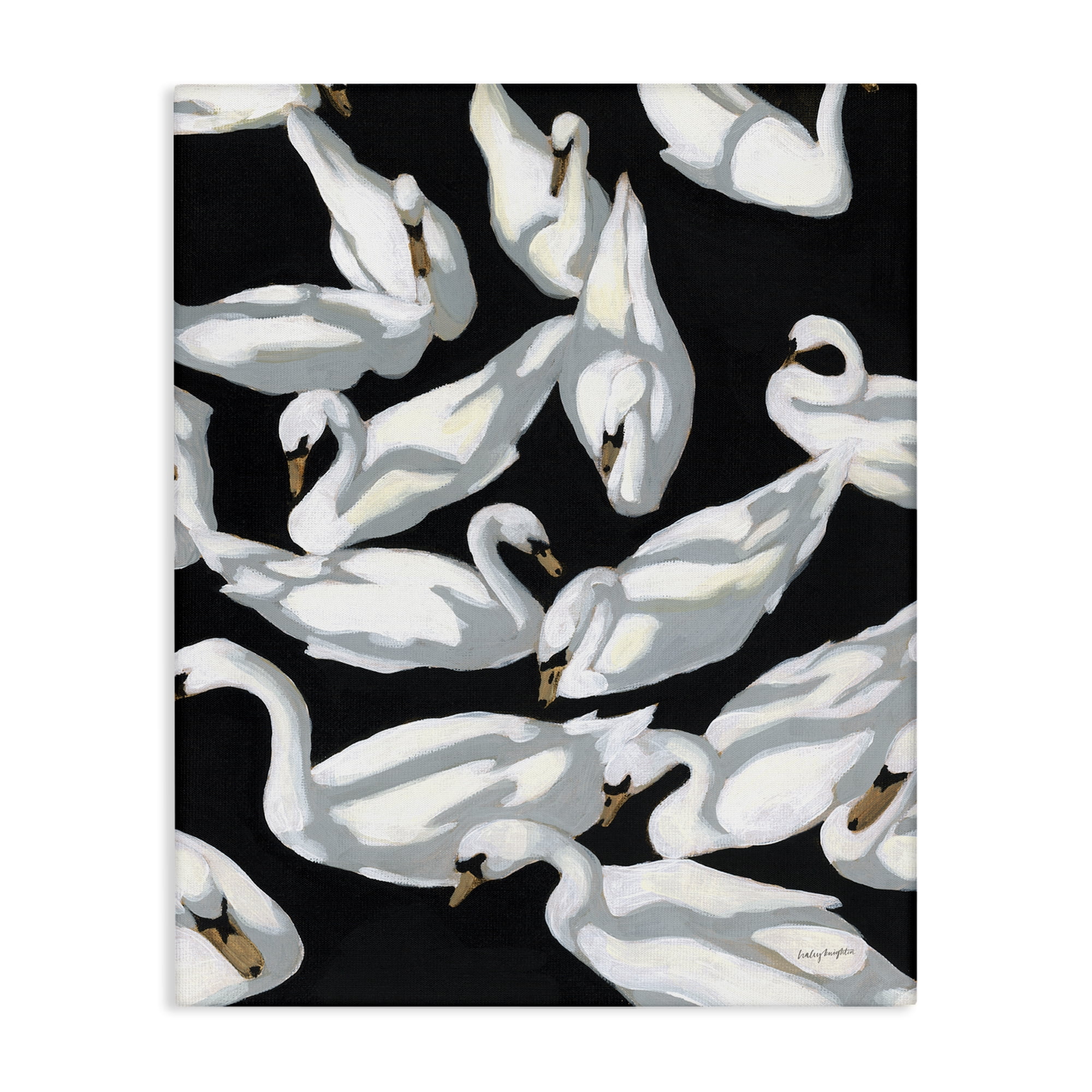 Stupell Industries Overlapping Swans on Black Animals Painting Wrapped Canvas Art Print Wall Art, 36 x 48