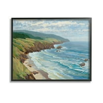Stupell Industries Overlooking Beach Cliffs Landscape Painting Black Framed Art Print Wall Art, 14 x 11