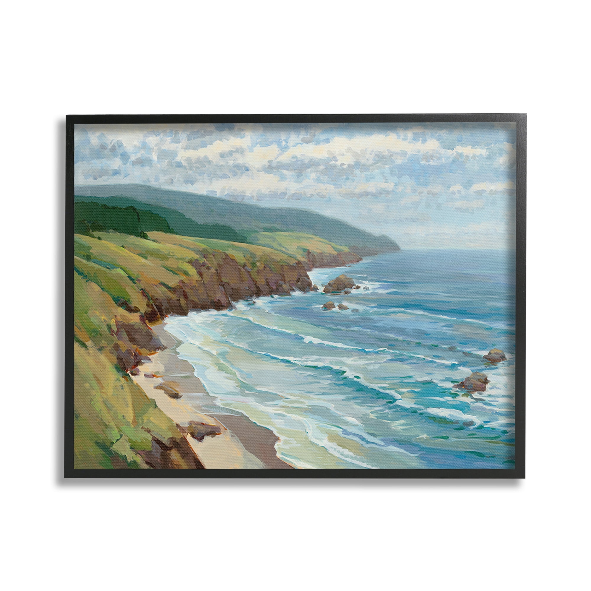 Stupell Industries Overlooking Beach Cliffs Landscape Painting Black Framed Art Print Wall Art, 20 x 16
