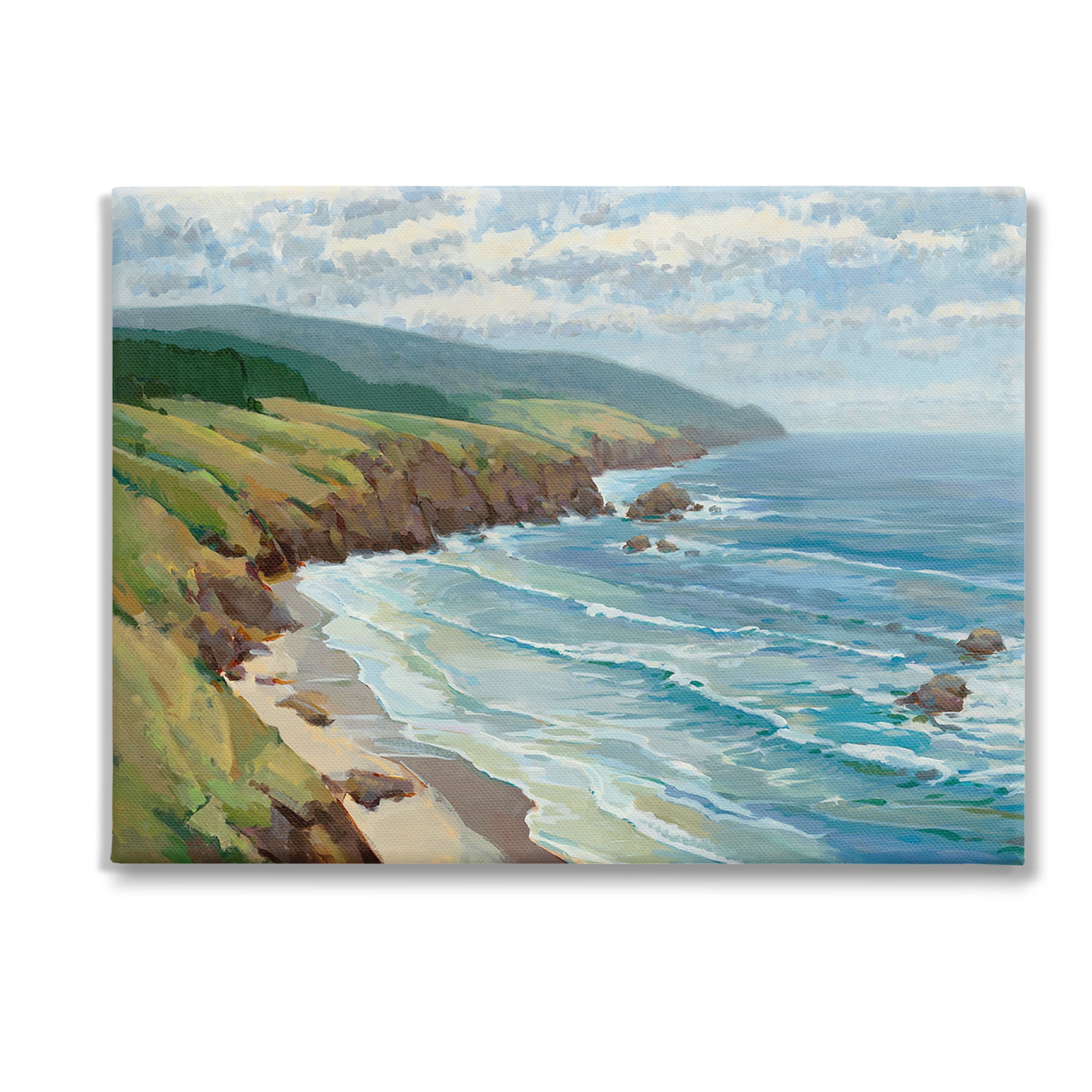 Stupell Industries Overlooking Beach Cliffs Landscape Painting Gallery Wrapped Canvas Art Print Wall Art, 40 x 30