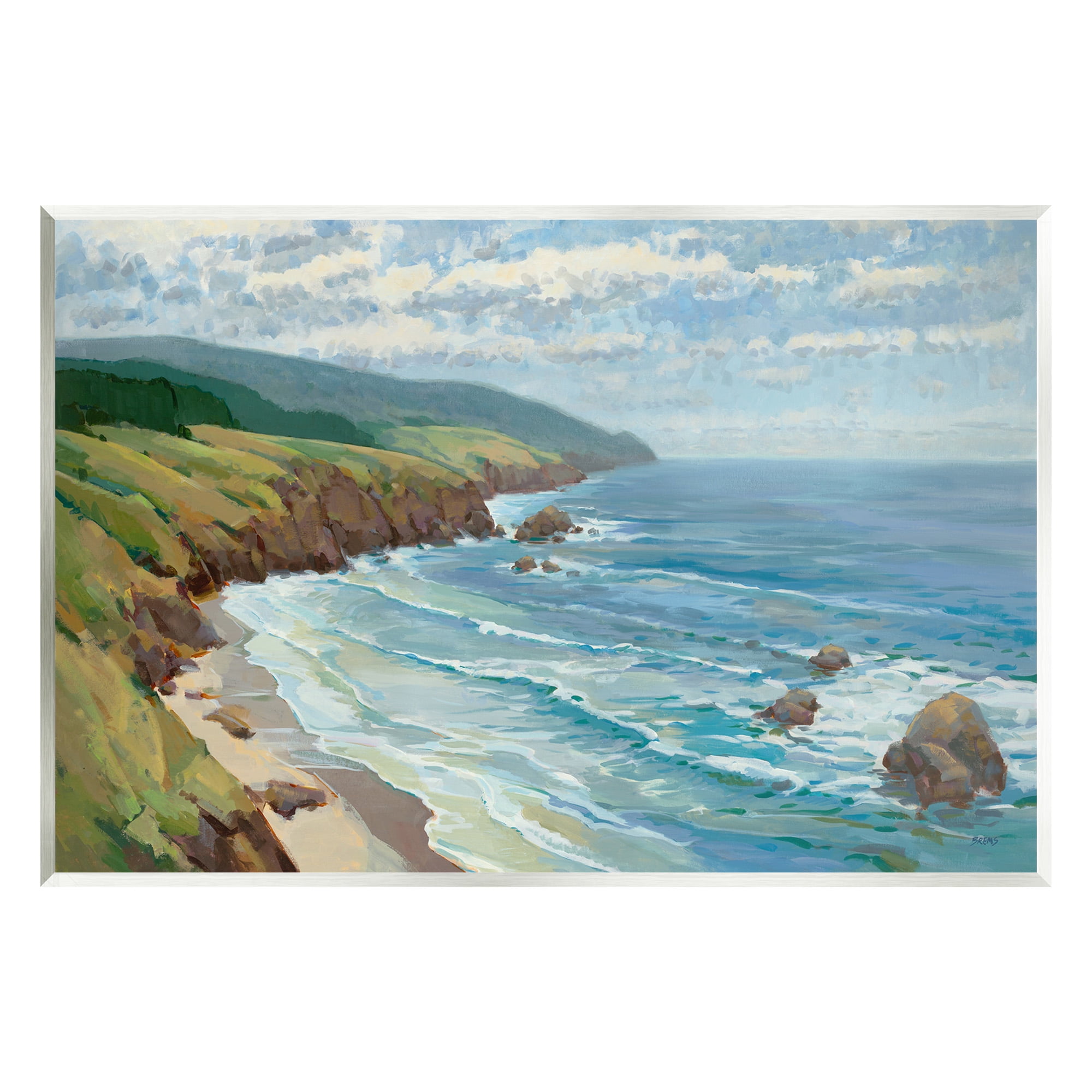 Stupell Industries Overlooking Beach Cliffs Landscape Painting Unframed Art Print Wall Art, 19 x 13