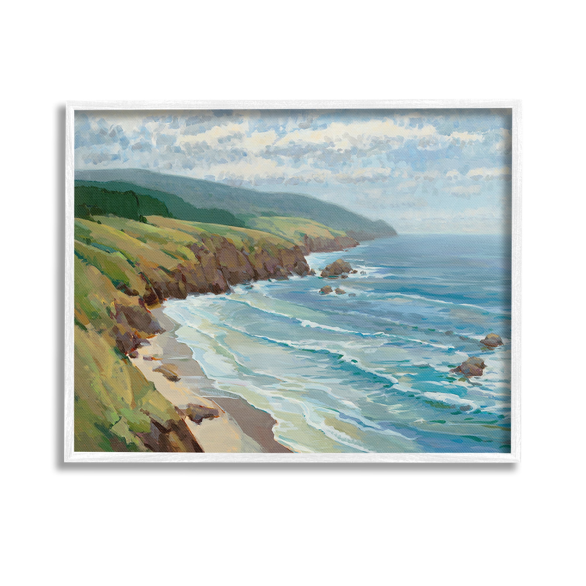 Stupell Industries Overlooking Beach Cliffs Landscape Painting White Framed Art Print Wall Art, 14 x 11