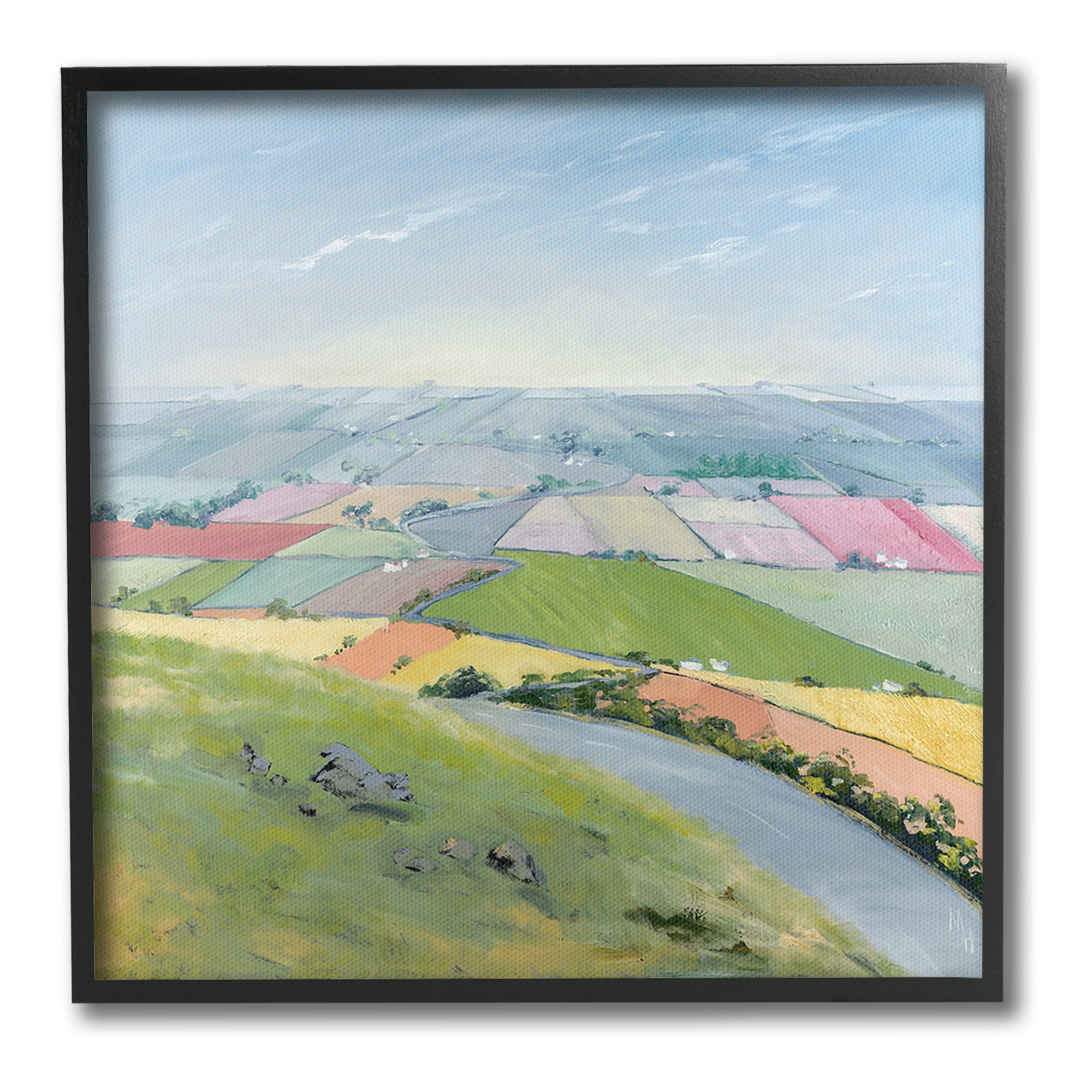Stupell Industries Overlooking Farm Agriculture Landscape Painting Black Framed Art Print Wall Art, 24 x 24