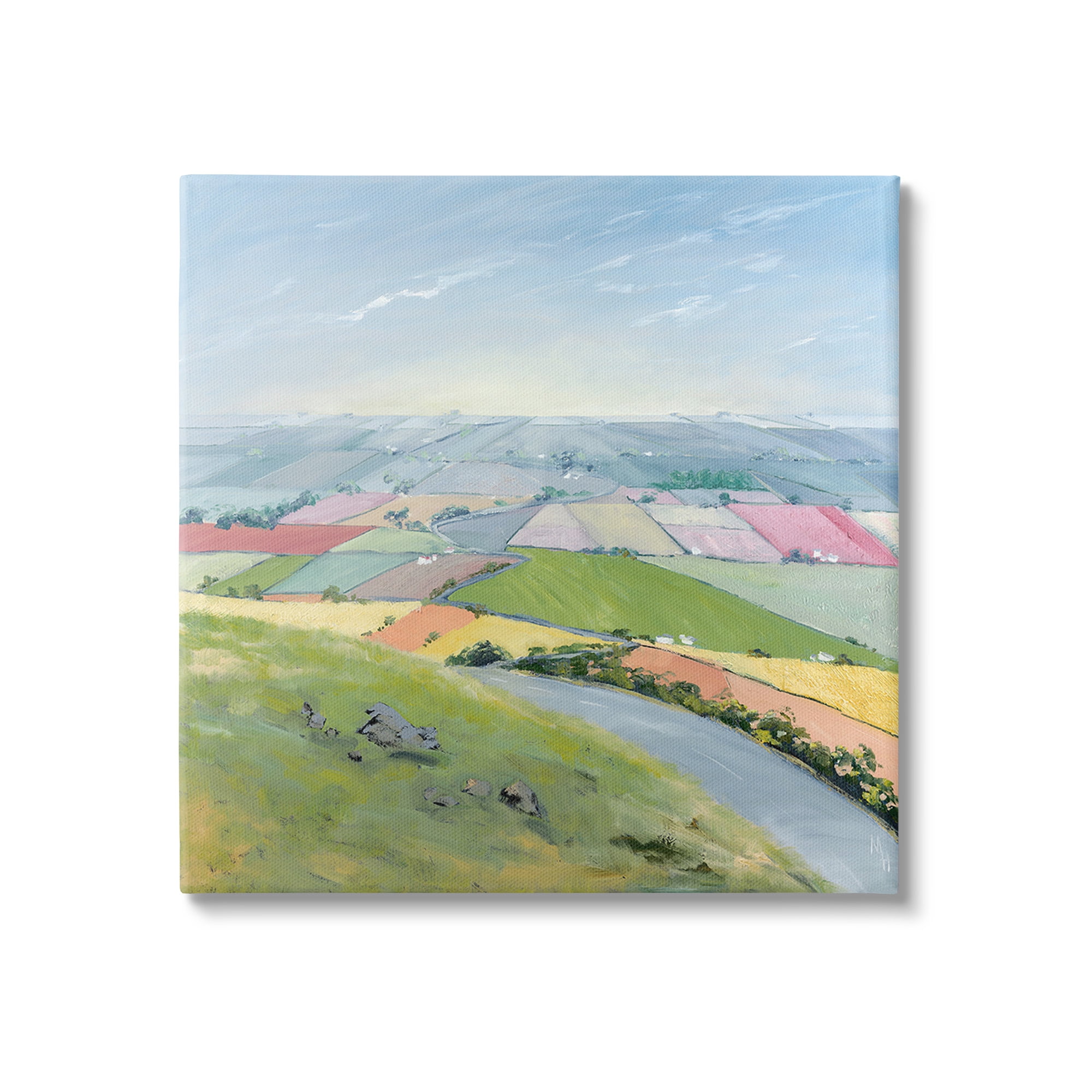 Stupell Industries Overlooking Farm Agriculture Landscape Painting Gallery Wrapped Canvas Art Print Wall Art, 30 x 30