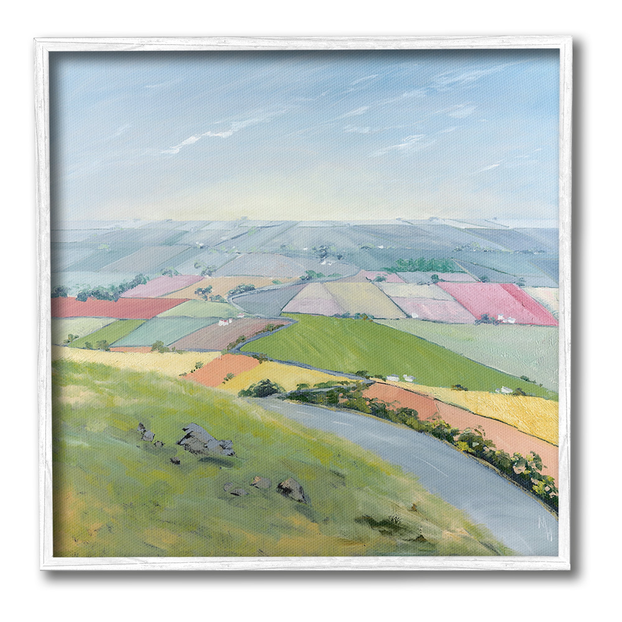 Stupell Industries Overlooking Farm Agriculture Landscape Painting White Framed Art Print Wall Art, 24 x 24
