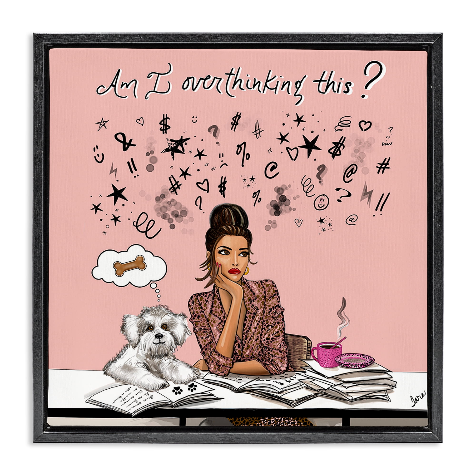 Stupell Industries Overthinking Reflection with Puppy Black Framed Floater Canvas Wall Art, design by Tara Boone