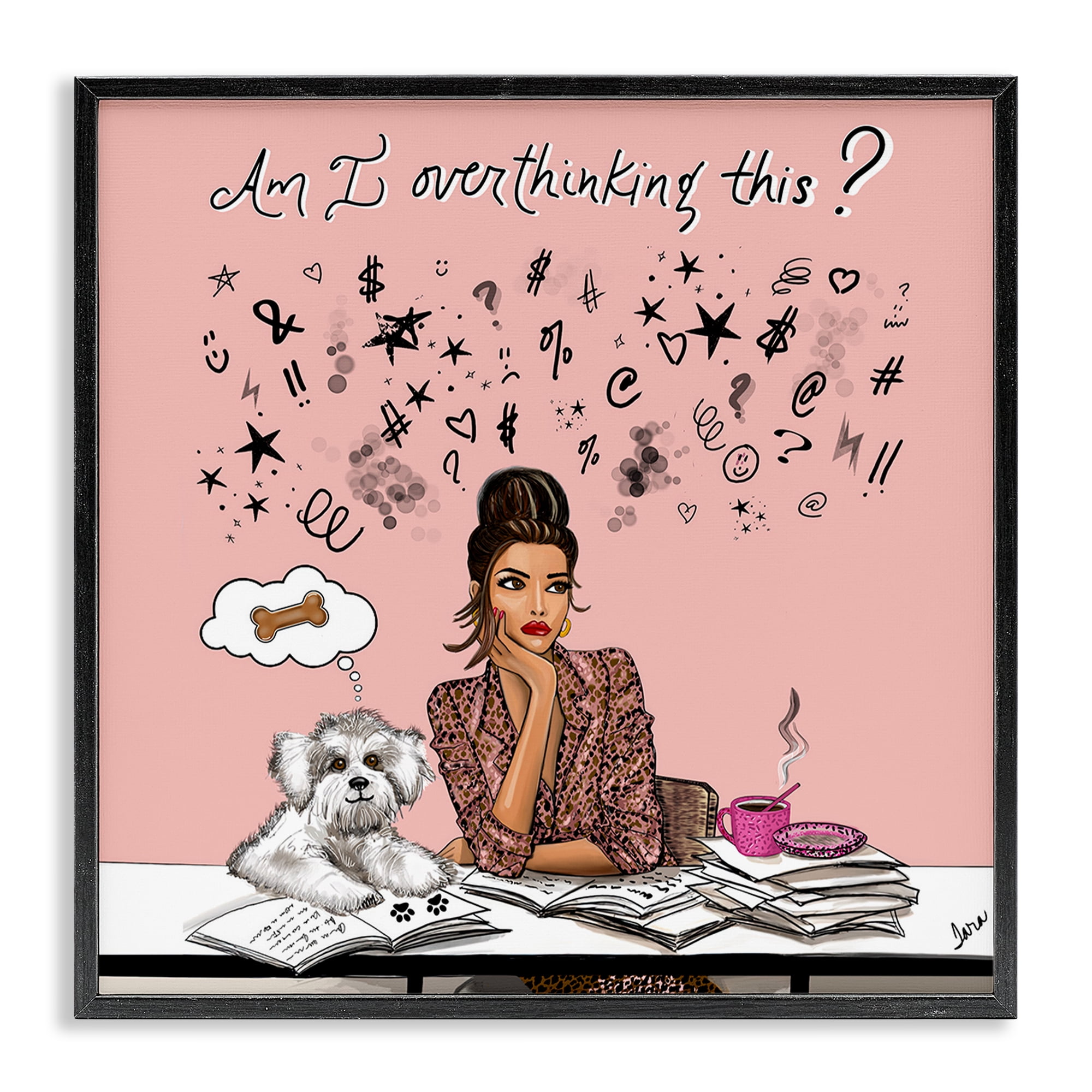Stupell Industries Overthinking Reflection with Puppy Black Framed Giclee Art, design by Tara Boone