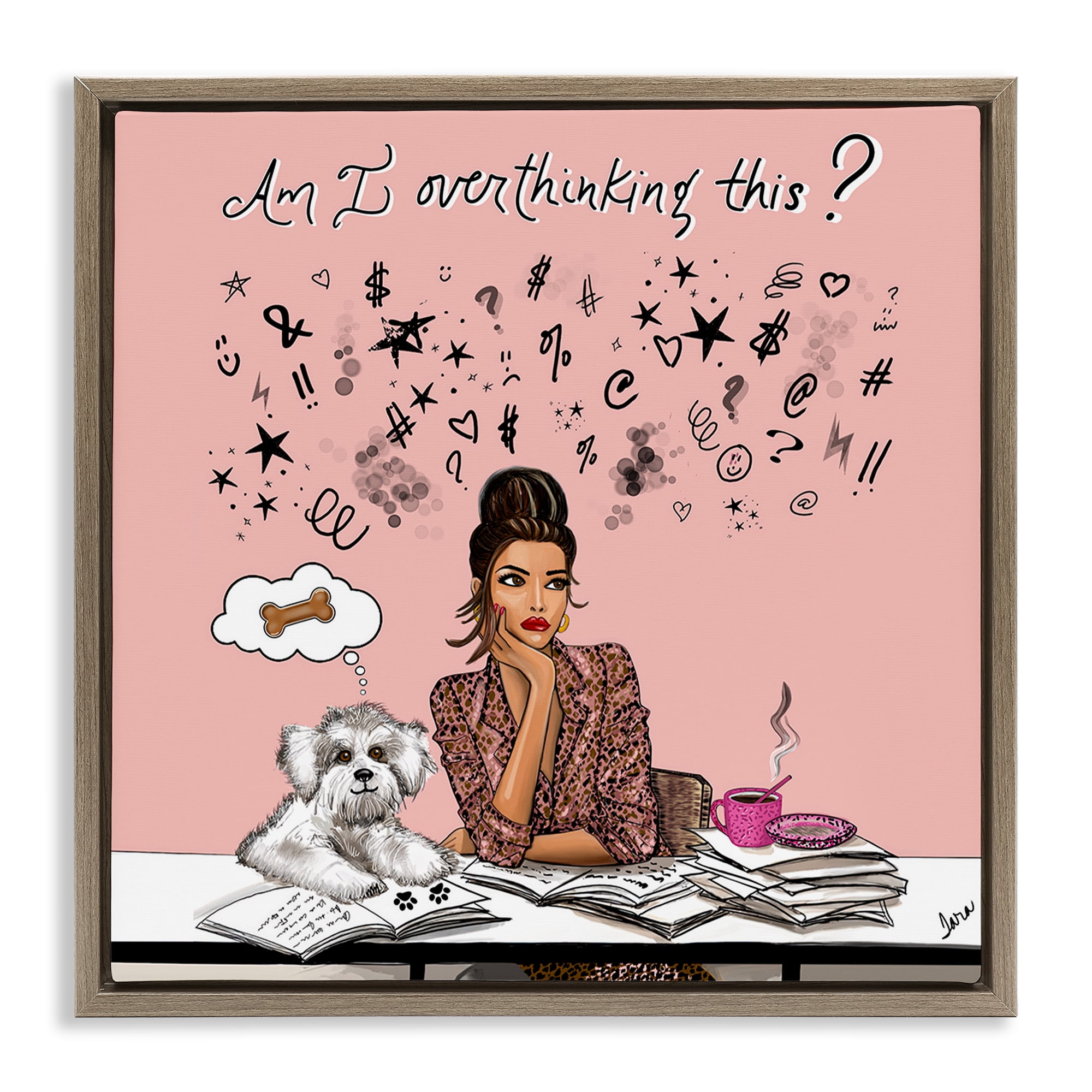 Stupell Industries Overthinking Reflection with Puppy Brown Framed Floater Canvas Wall Art, design by Tara Boone