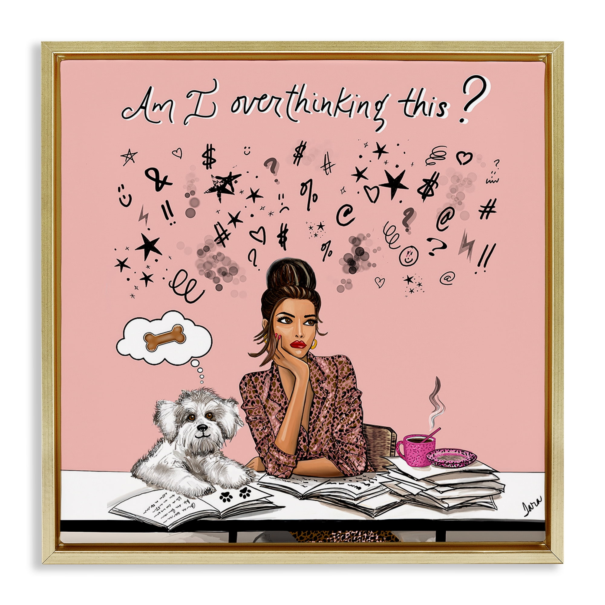 Stupell Industries Overthinking Reflection with Puppy Gold Framed Floater Canvas Wall Art, design by Tara Boone