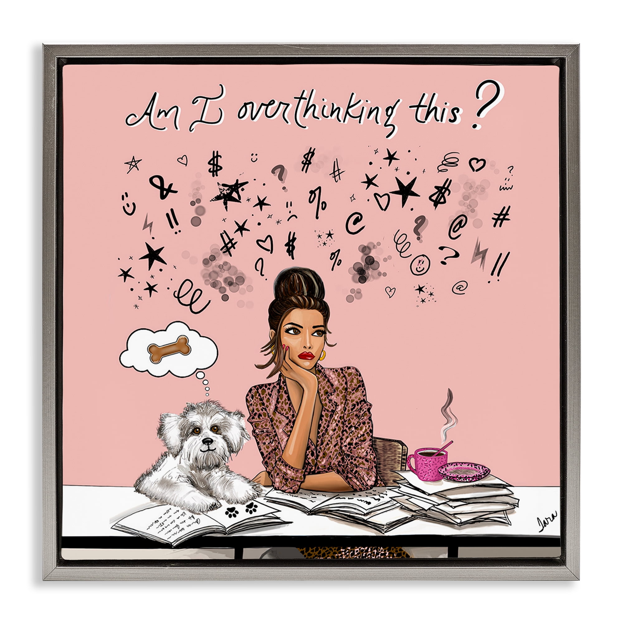Stupell Industries Overthinking Reflection with Puppy Gray Framed Floater Canvas Wall Art, design by Tara Boone