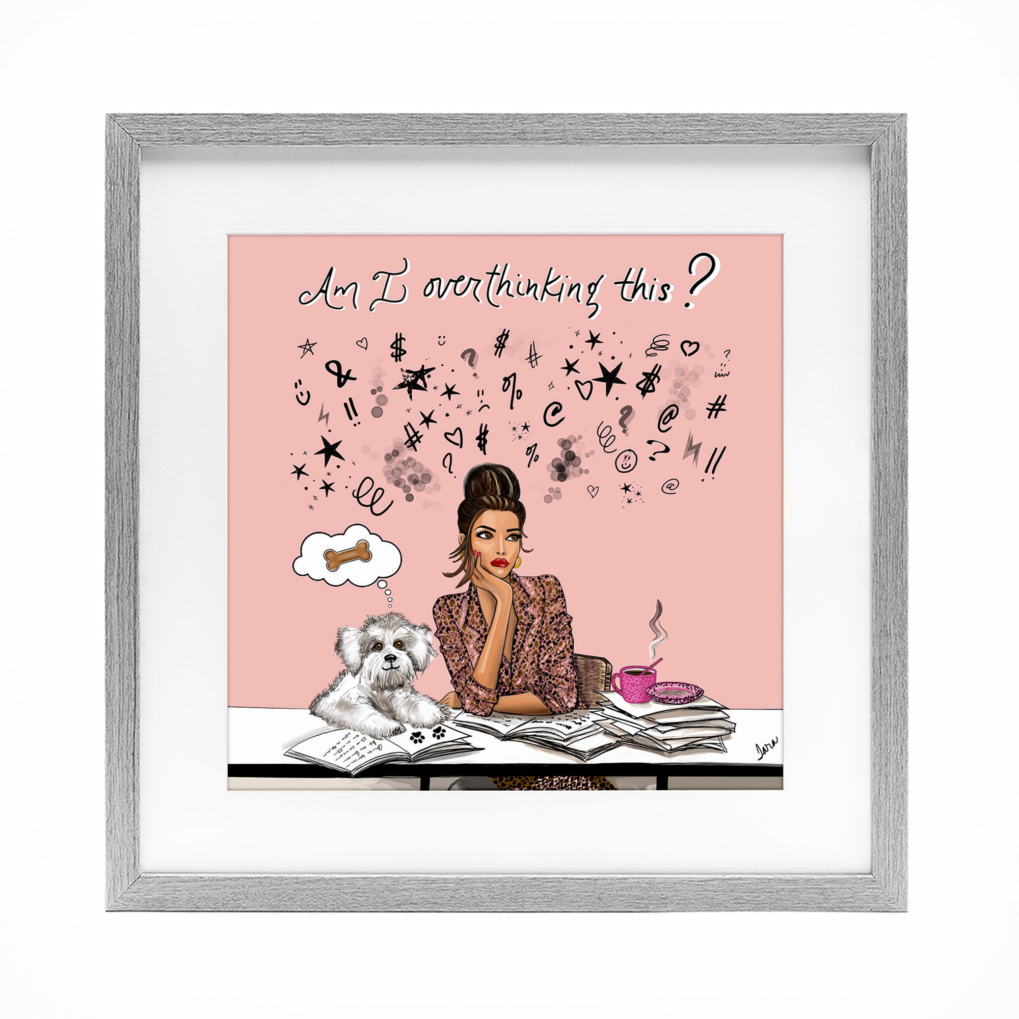 Stupell Industries Overthinking Reflection with Puppy Gray Framed Print Under Glass, design by Tara Boone
