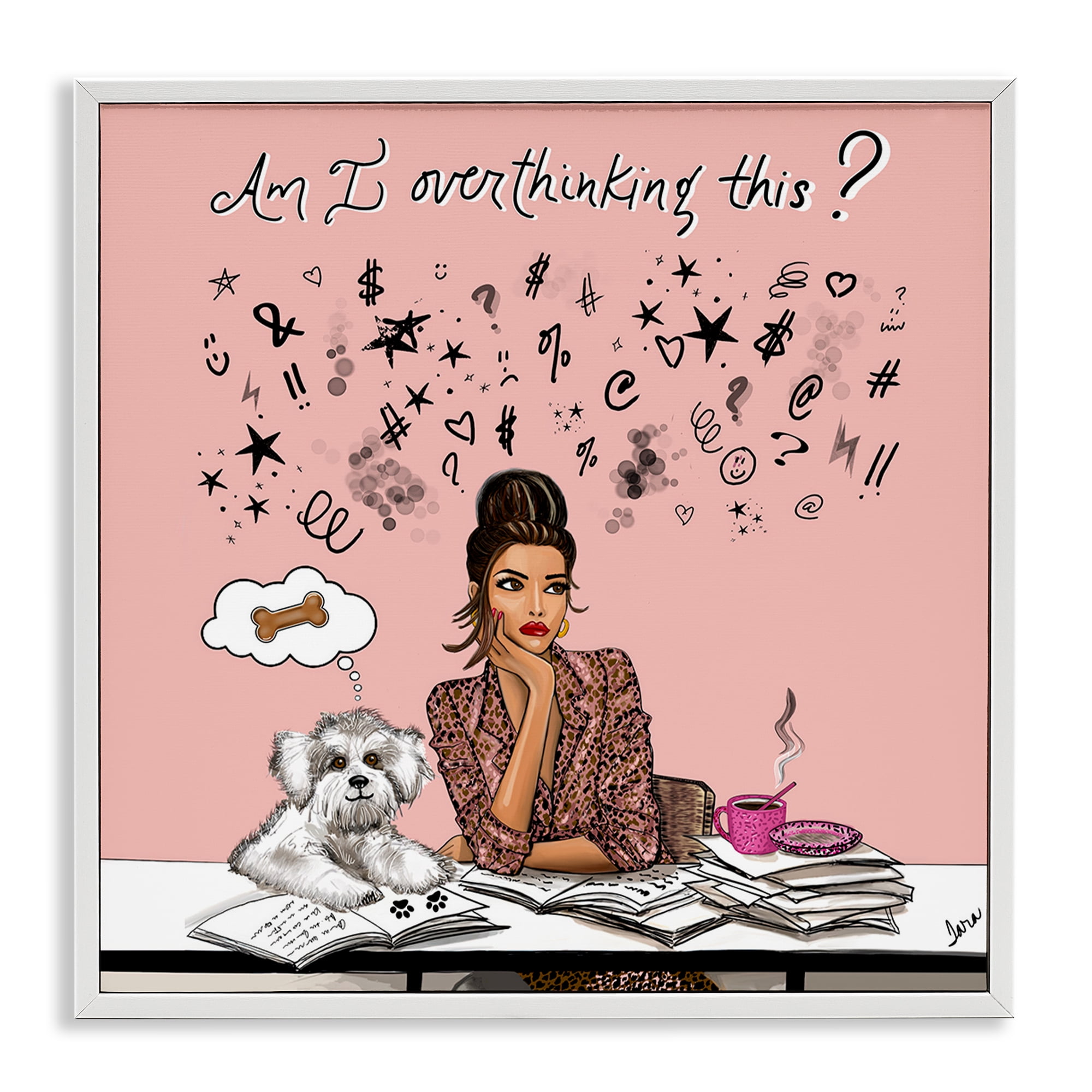Stupell Industries Overthinking Reflection with Puppy White Framed Giclee Art, design by Tara Boone