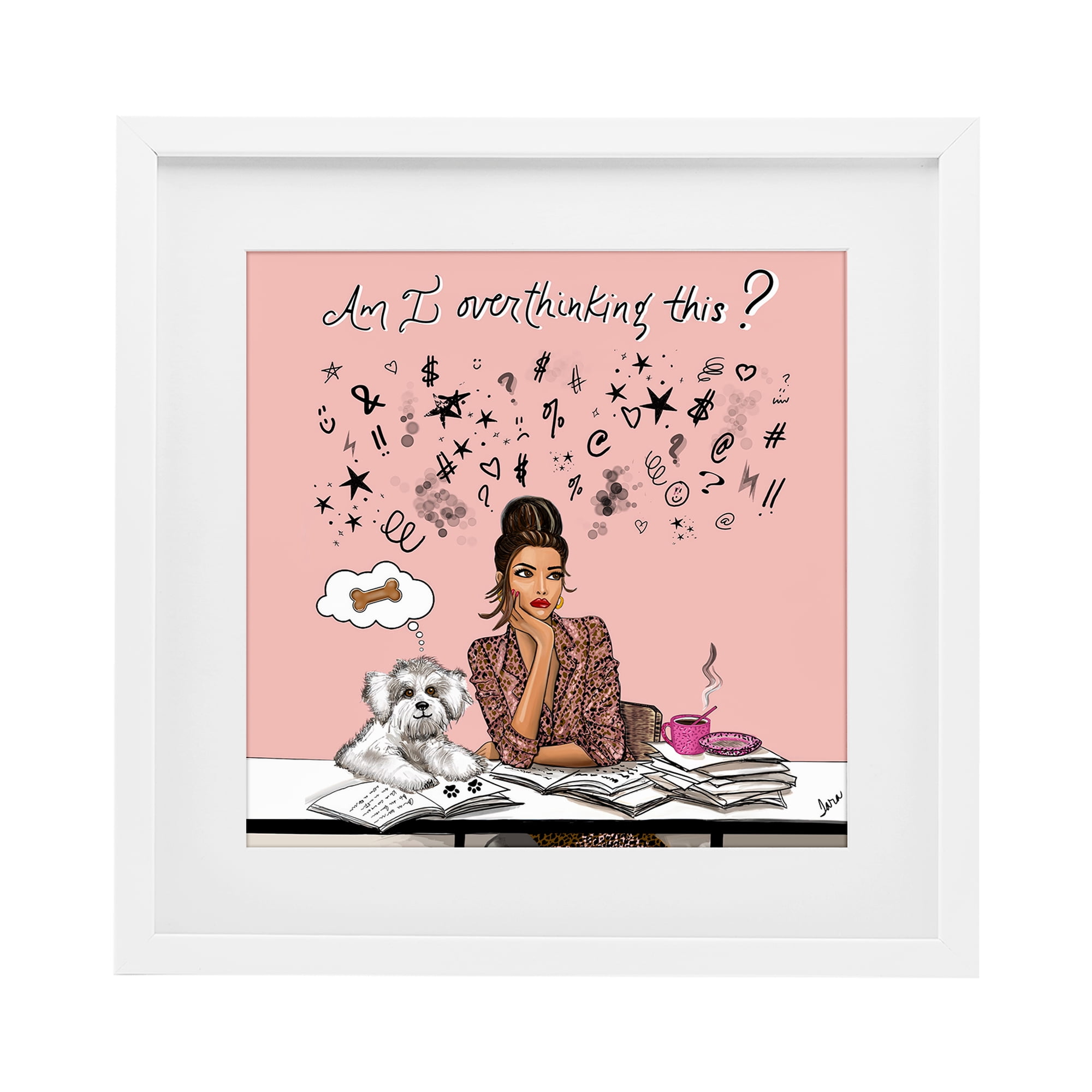 Stupell Industries Overthinking Reflection with Puppy White Framed Print Under Glass, design by Tara Boone
