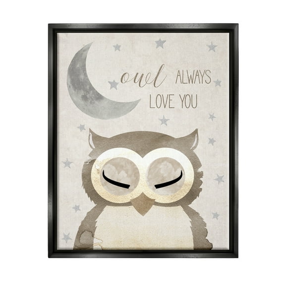 Stupell Industries Owl Always Love You Pun Landscape Painting Black Floater Framed Canvas Art Print Wall Art, 25 x 31