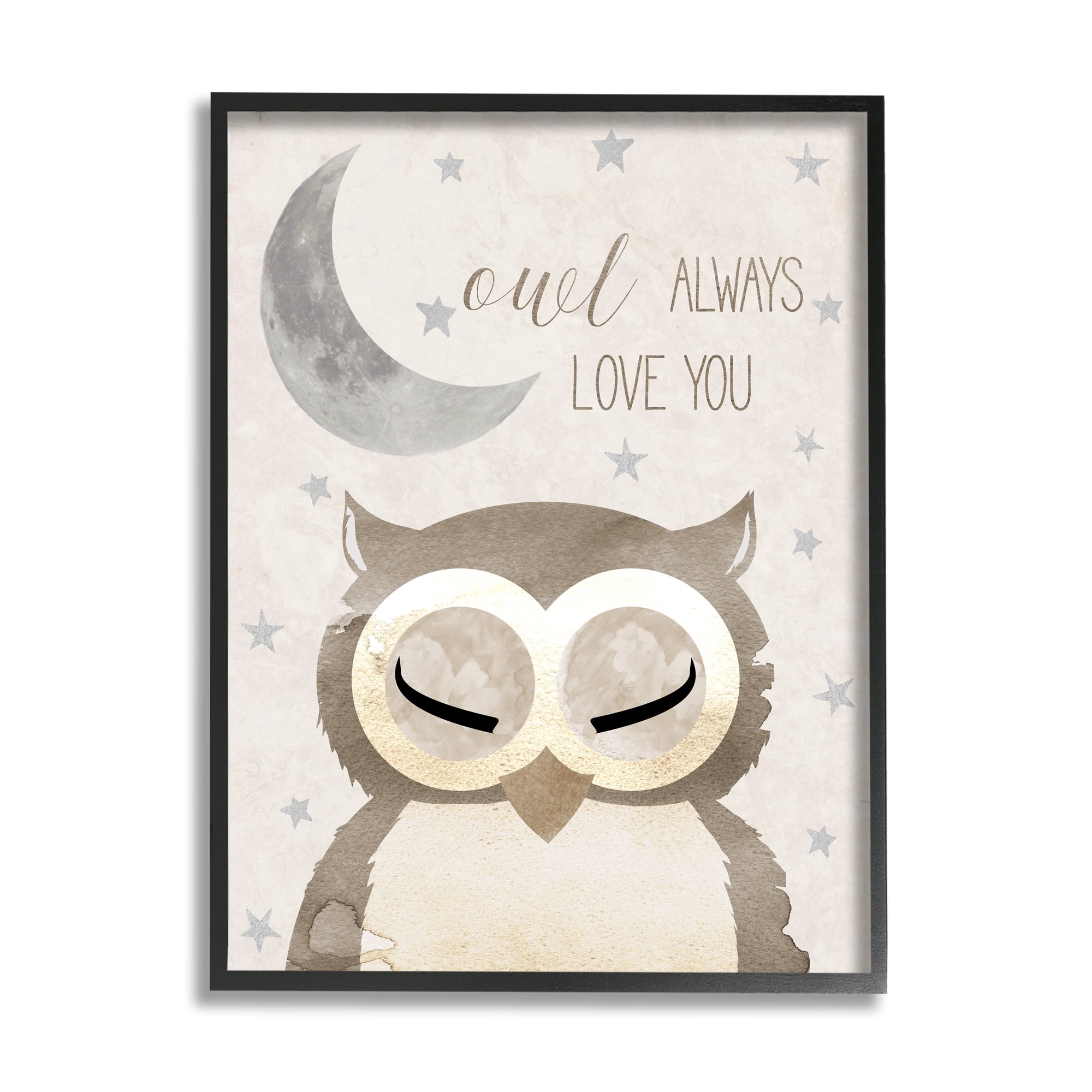 Stupell Industries Owl Always Love You Pun Landscape Painting Black Framed Art Print Wall Art, 24 x 30