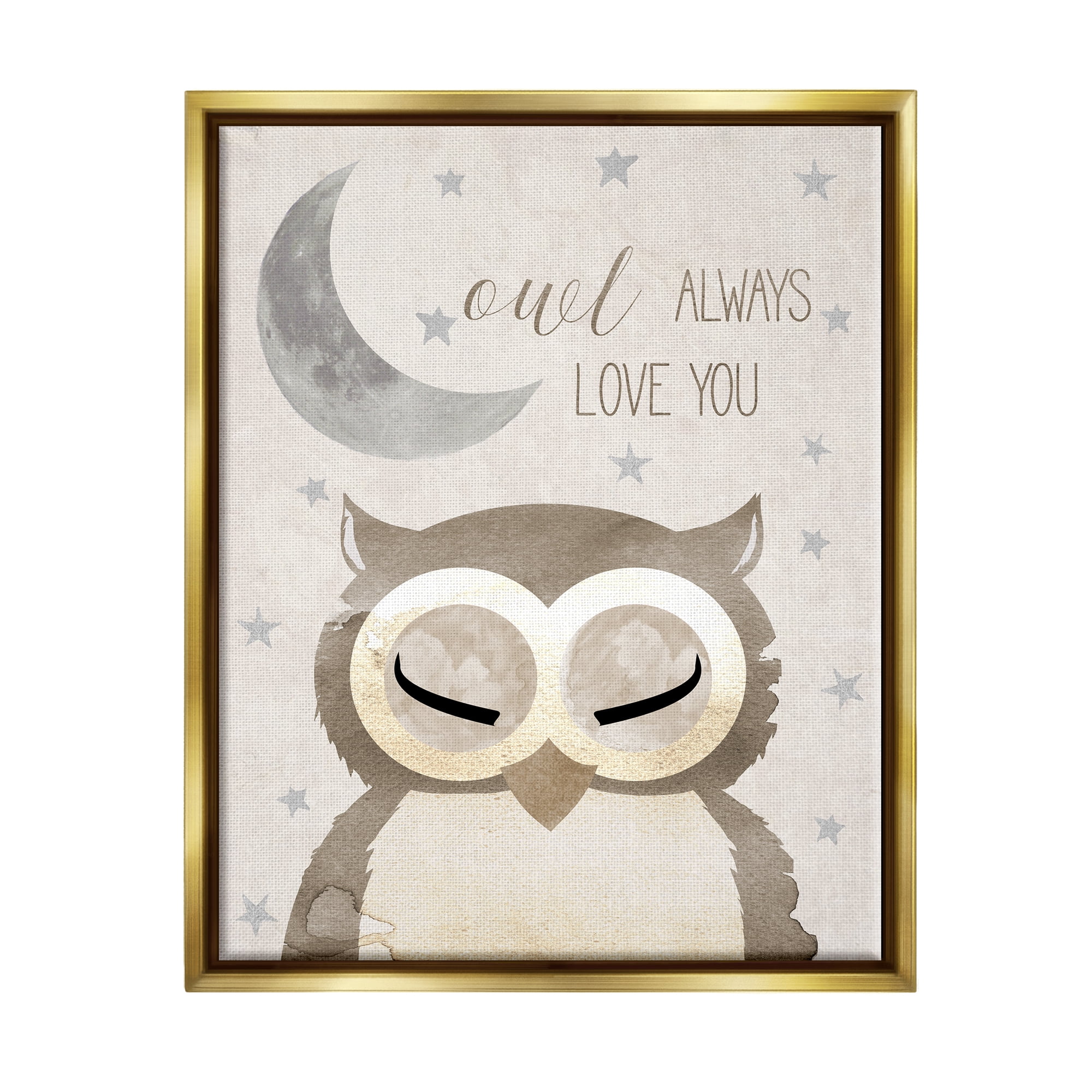 Stupell Industries Owl Always Love You Pun Landscape Painting Gold Floater Framed Canvas Art Print Wall Art, 25 x 31