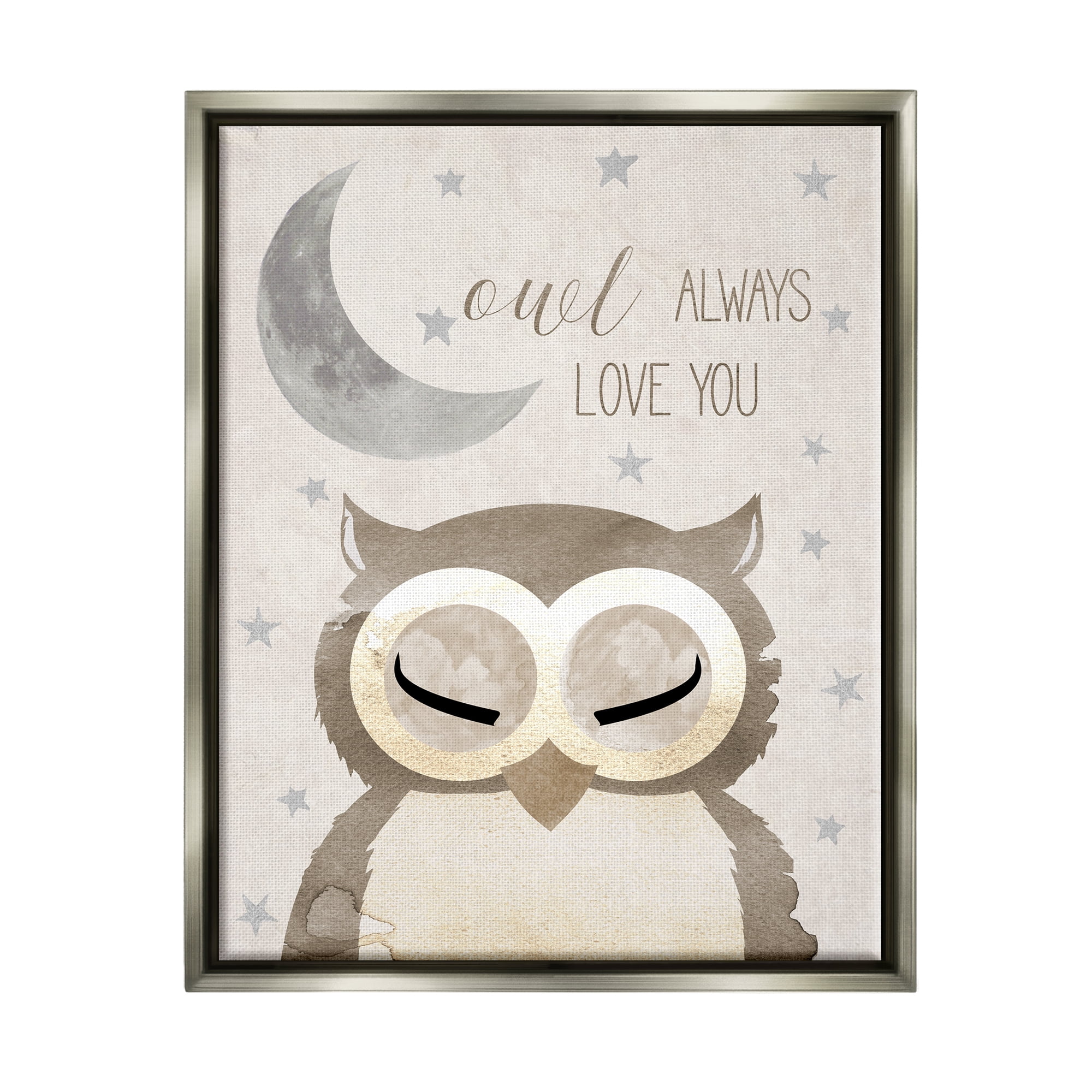Stupell Industries Owl Always Love You Pun Landscape Painting Gray Floater Framed Canvas Art Print Wall Art, 17 x 21