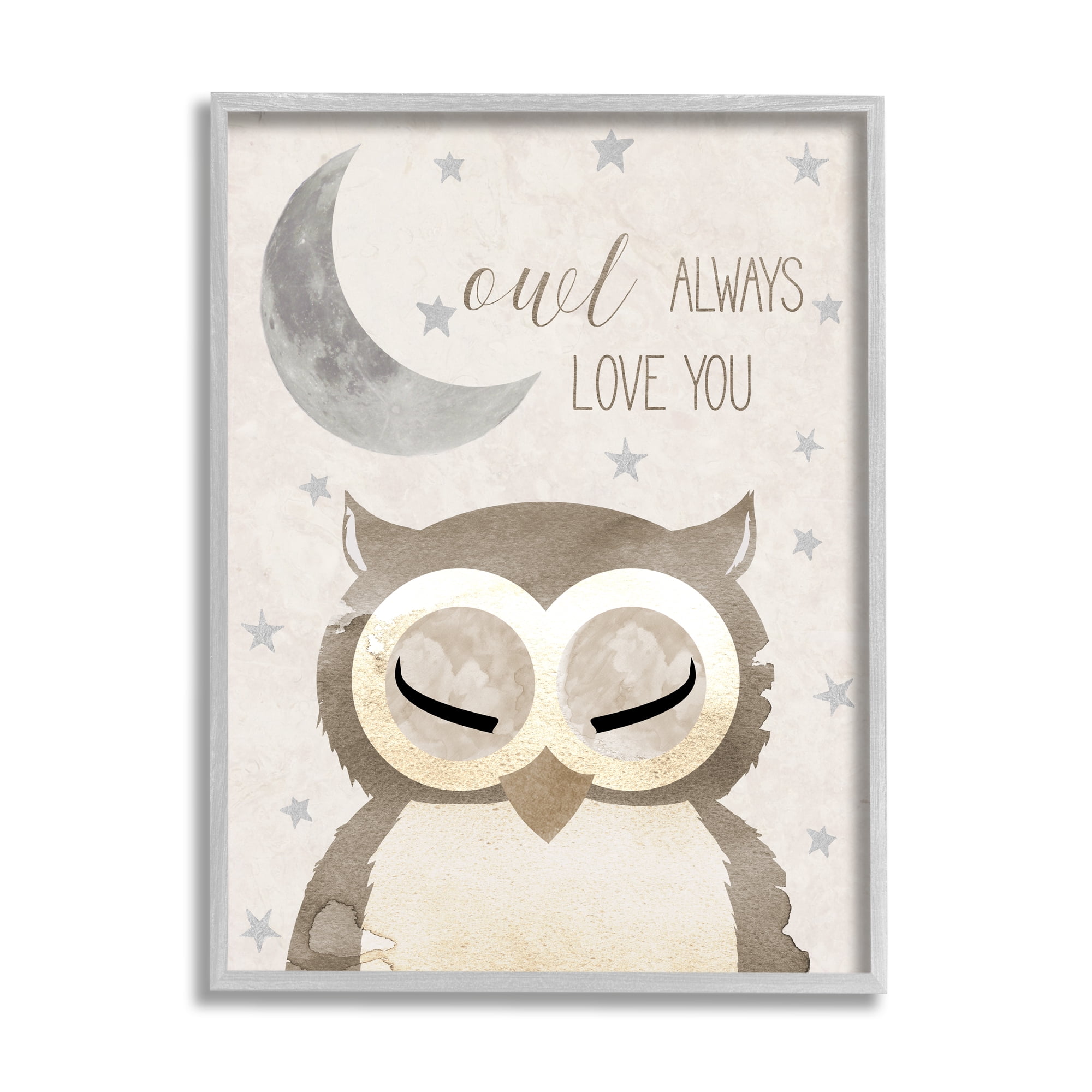 Stupell Industries Owl Always Love You Pun Landscape Painting Gray Framed Art Print Wall Art, 11 x 14