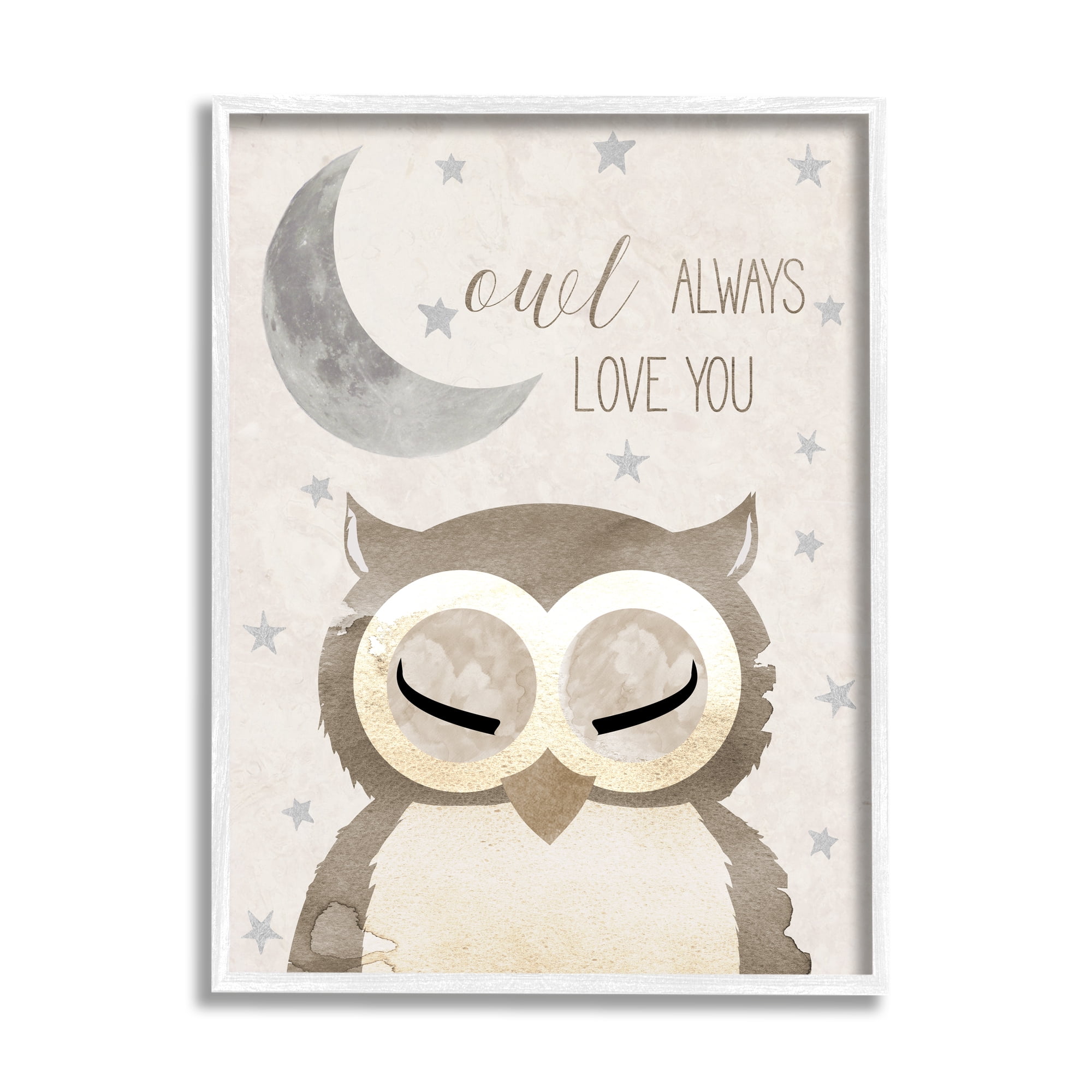 Stupell Industries Owl Always Love You Pun Landscape Painting White Framed Art Print Wall Art, 24 x 30