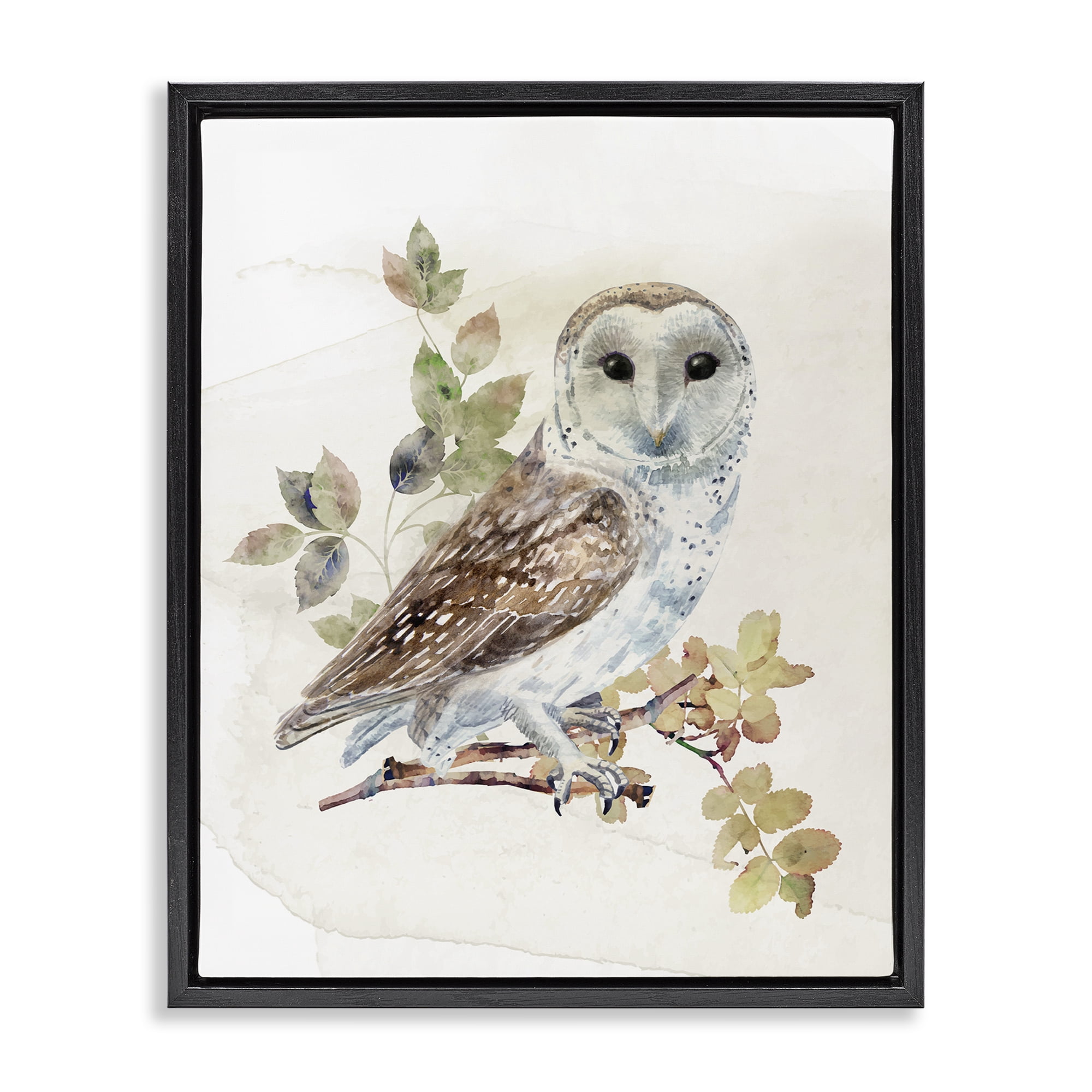 Stupell Industries Owl Among Autumn Leaves Black Framed Floater Canvas Wall Art, design by CAD Designs
