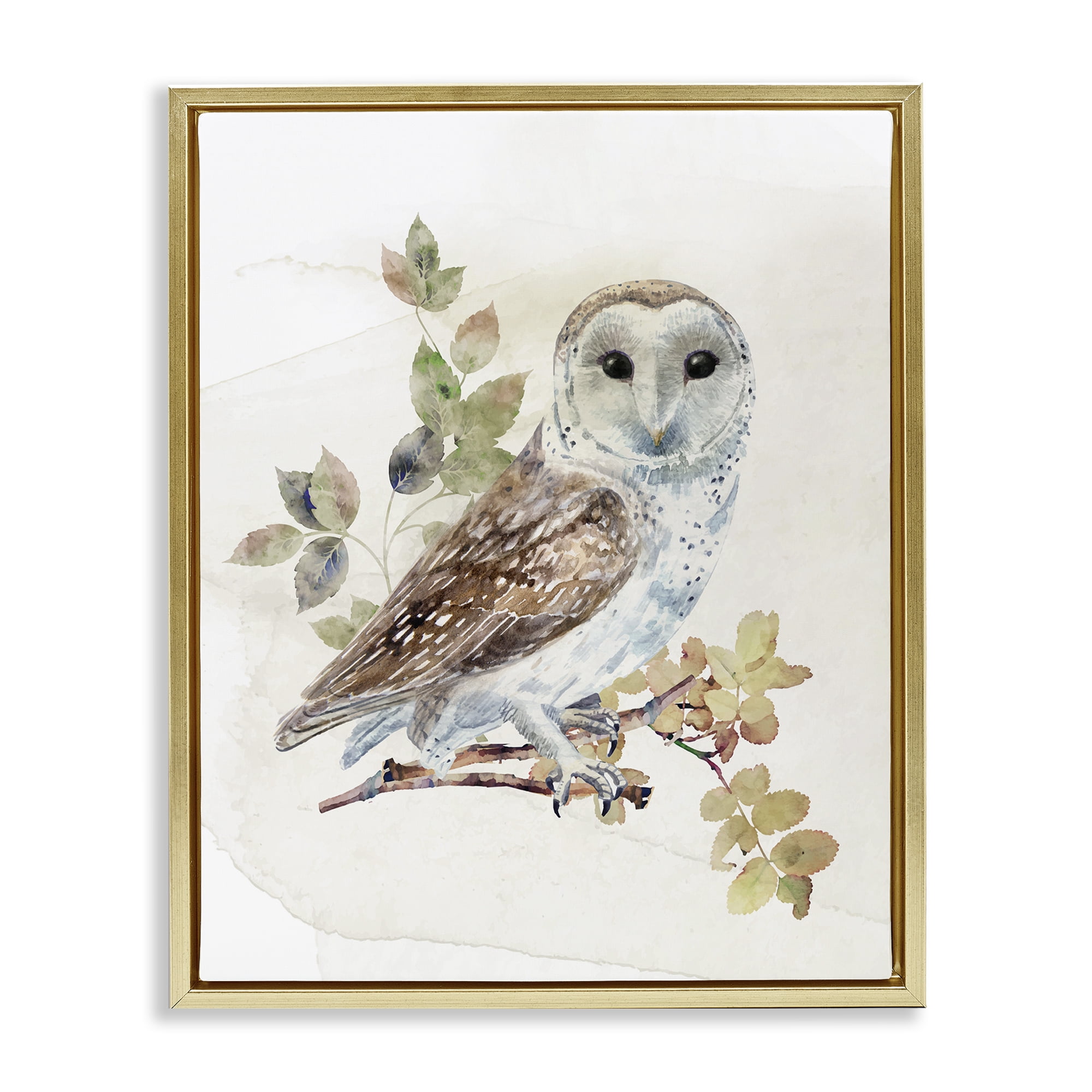 Stupell Industries Owl Among Autumn Leaves Gold Framed Floater Canvas Wall Art, design by CAD Designs