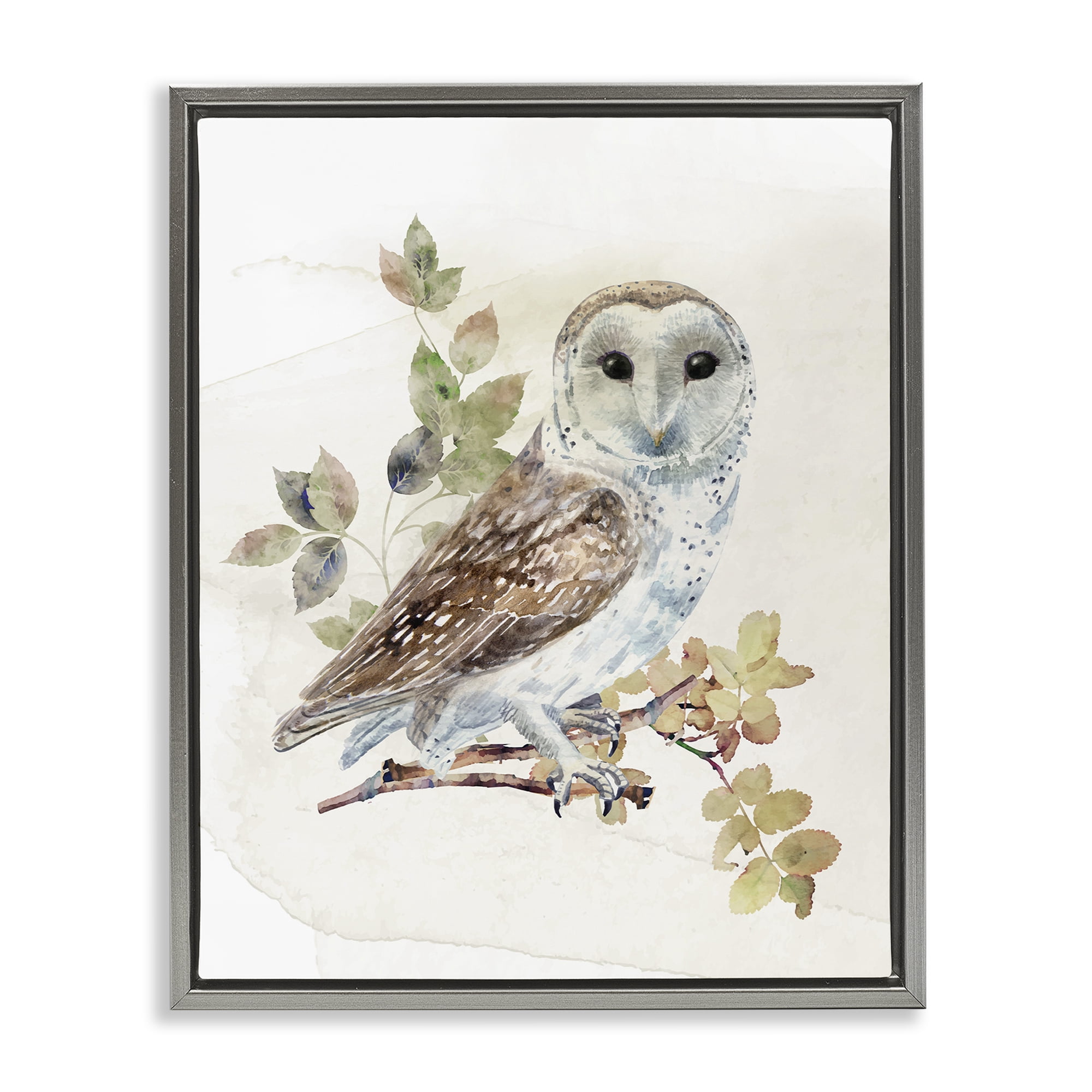 Stupell Industries Owl Among Autumn Leaves Gray Framed Floater Canvas Wall Art, design by CAD Designs