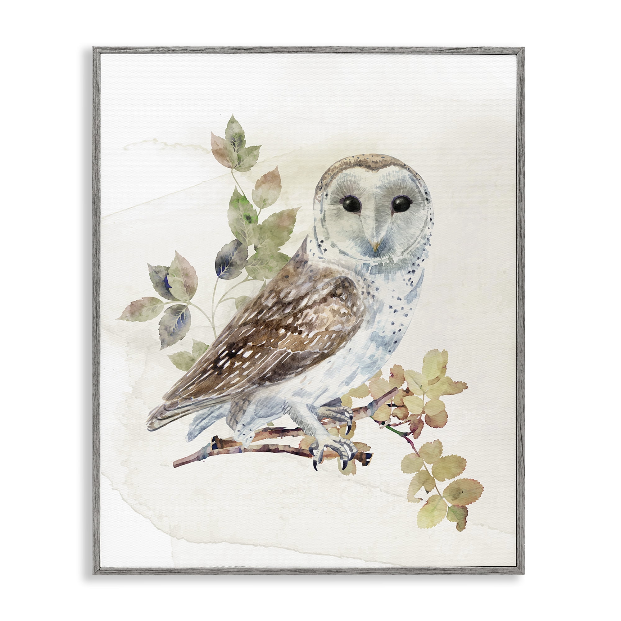 Stupell Industries Owl Among Autumn Leaves Gray Framed Giclee Art, design by CAD Designs