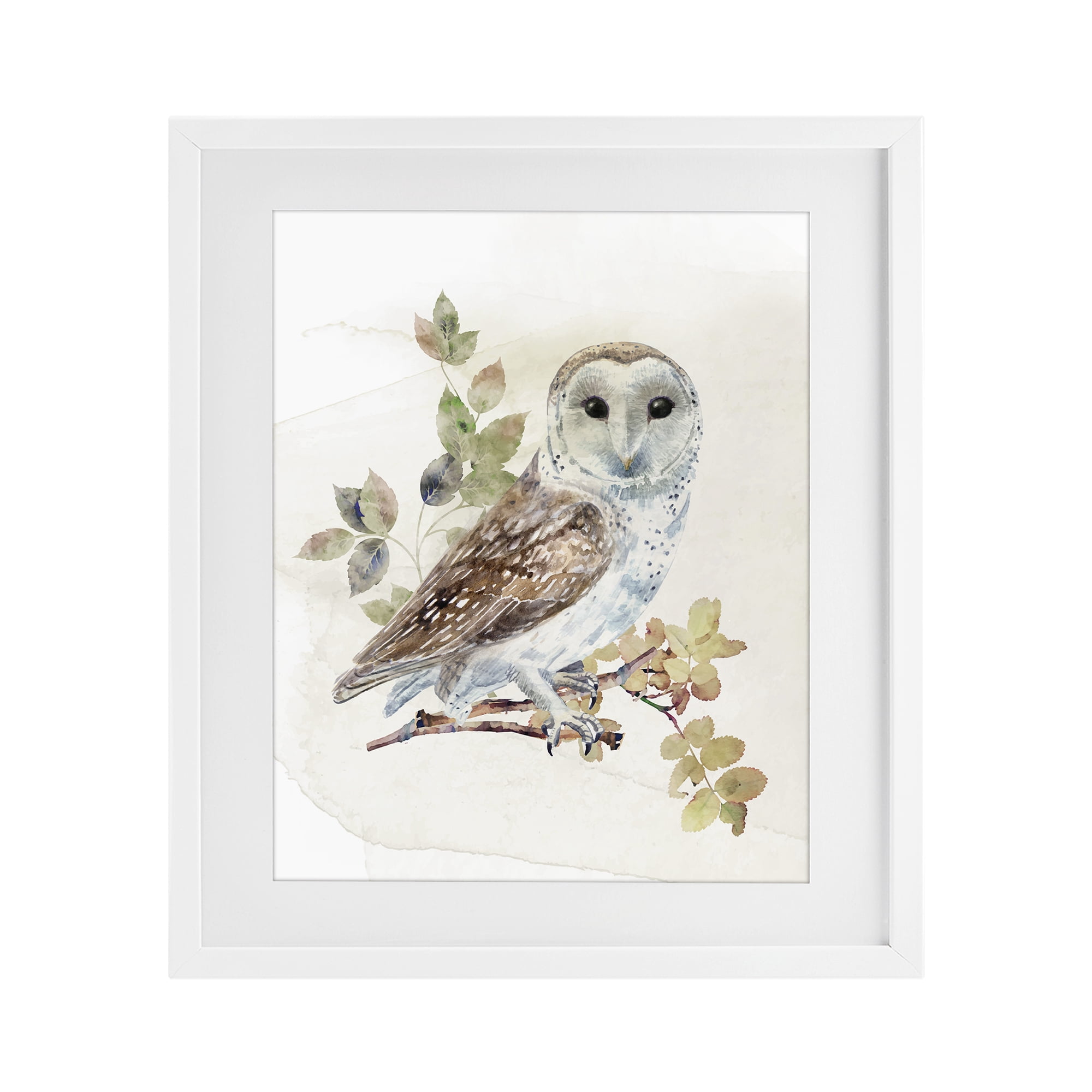 Stupell Industries Owl Among Autumn Leaves White Framed Print Under Glass, design by CAD Designs