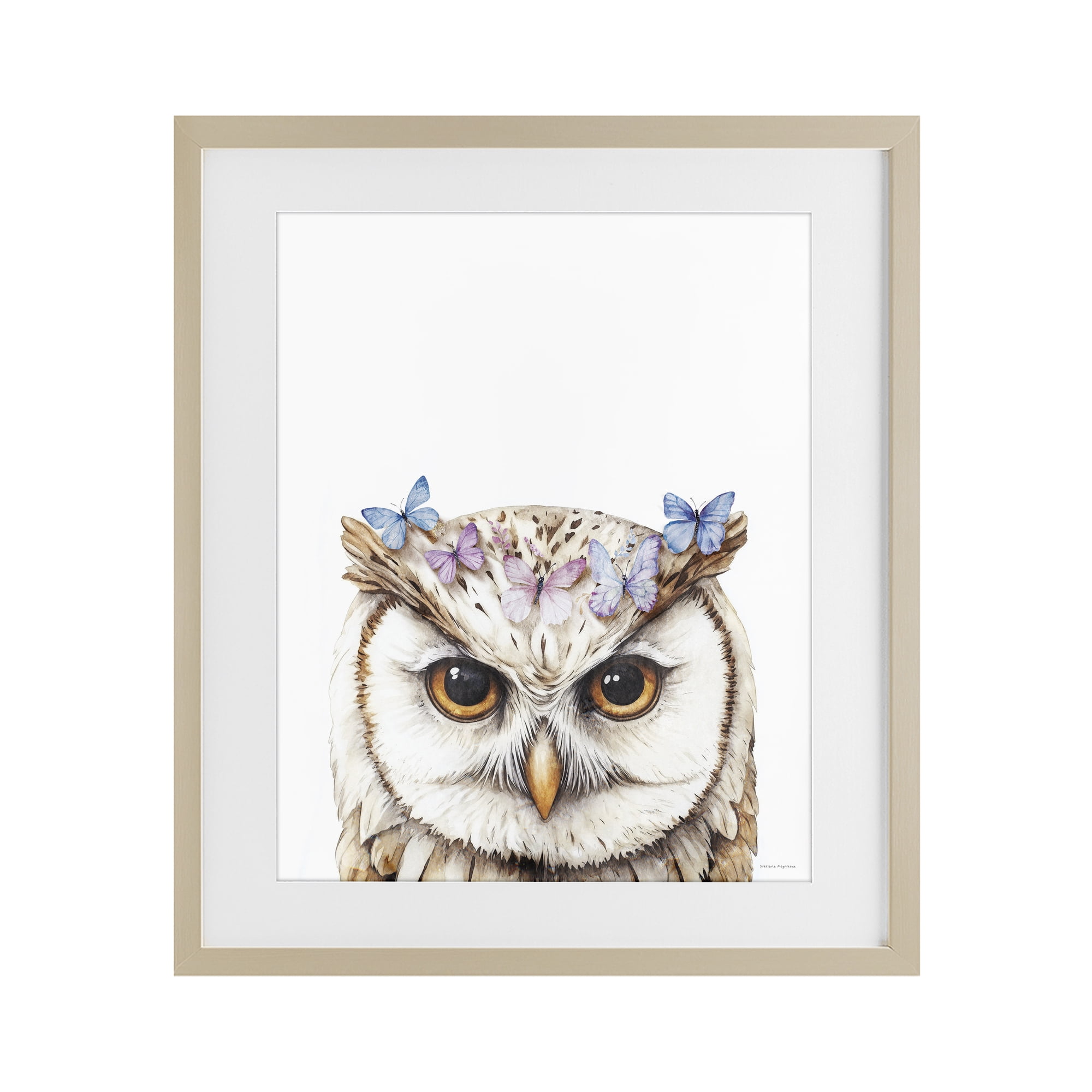 Stupell Industries Owl & Butterfly Wings Birch Framed Print Under Glass, design by Svetlana Aleynikova