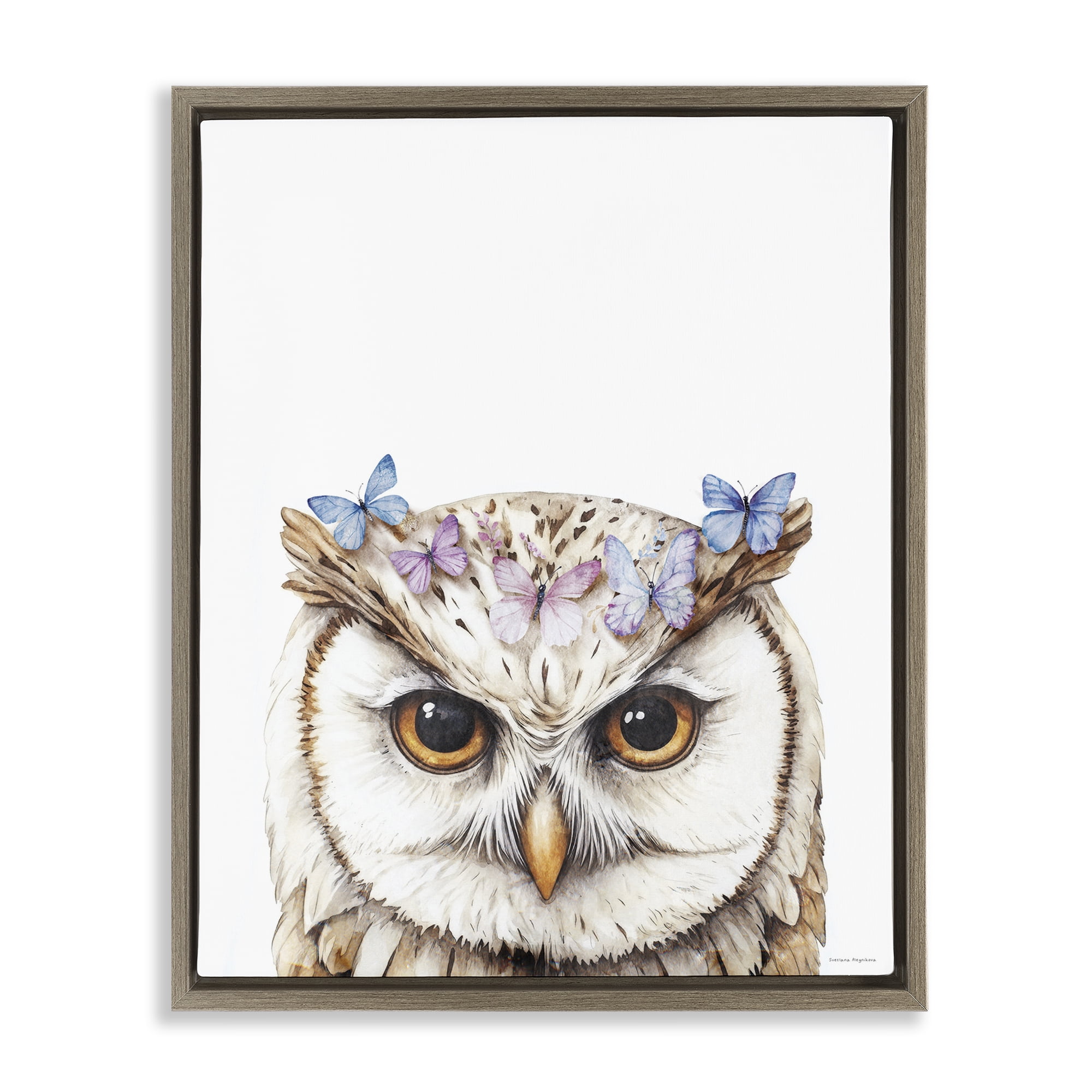 Stupell Industries Owl & Butterfly Wings Brown Framed Floater Canvas Wall Art, design by Svetlana Aleynikova