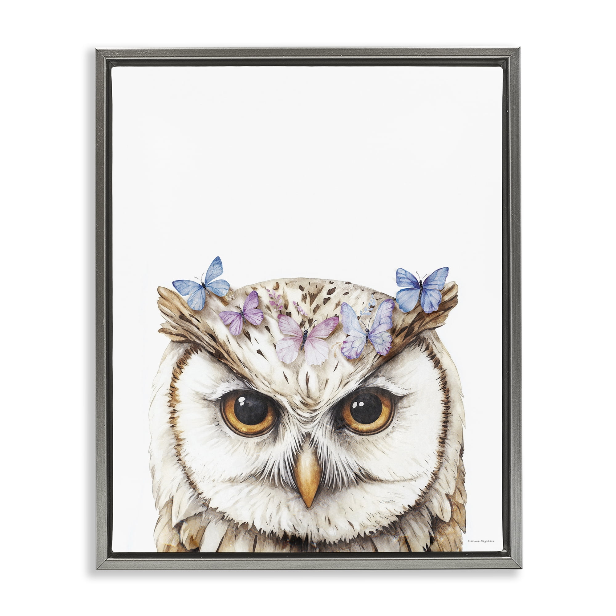 Stupell Industries Owl & Butterfly Wings Gray Framed Floater Canvas Wall Art, design by Svetlana Aleynikova