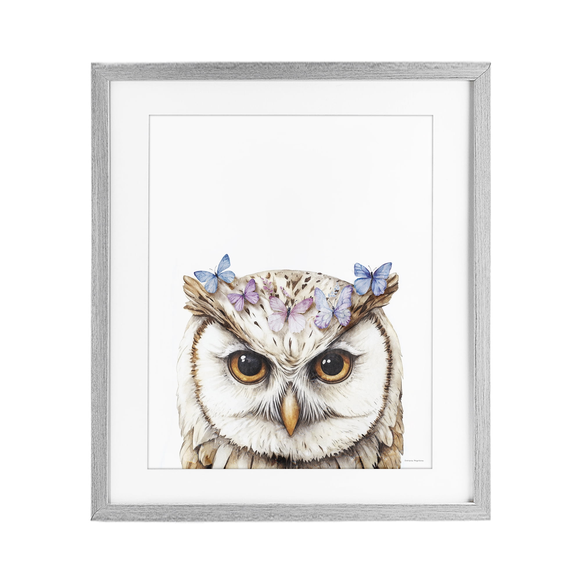 Stupell Industries Owl & Butterfly Wings Gray Framed Print Under Glass, design by Svetlana Aleynikova