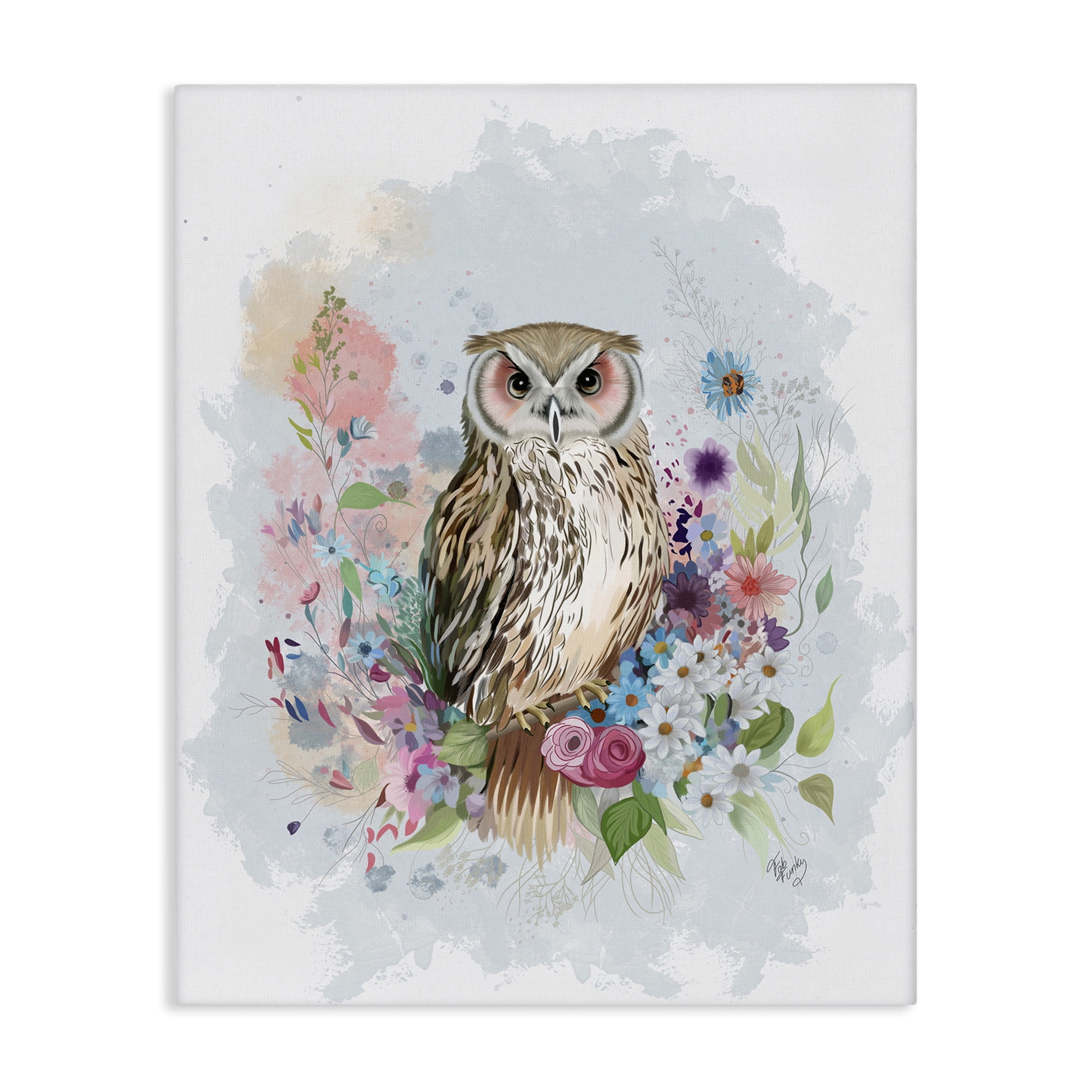 Stupell Industries Owl & Floral Garland Animals & Insects Painting Gallery Wrapped Canvas Art Print Wall Art, 30 x 40