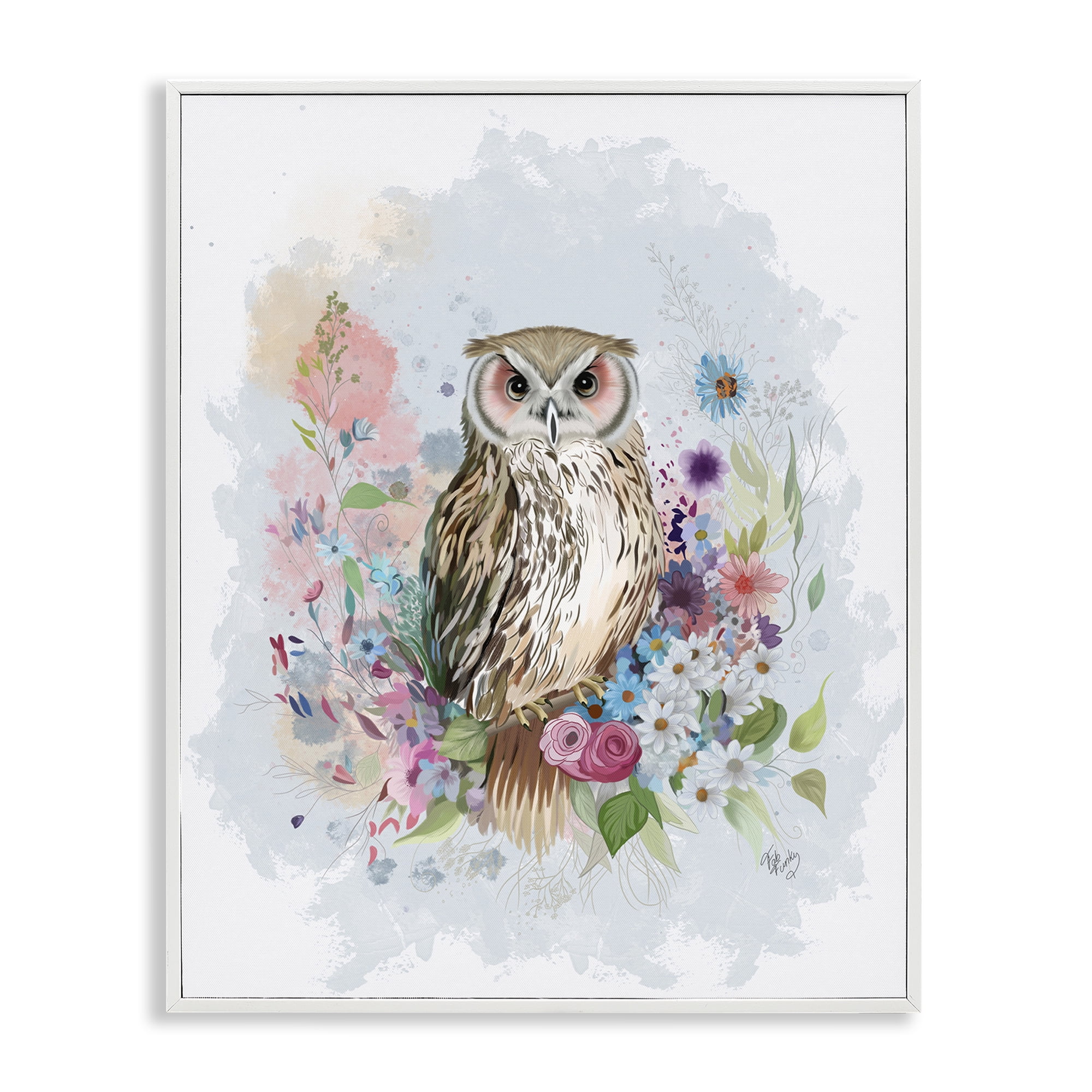 Stupell Industries Owl & Floral Garland Animals & Insects Painting White Framed Art Print Wall Art, 24 x 30