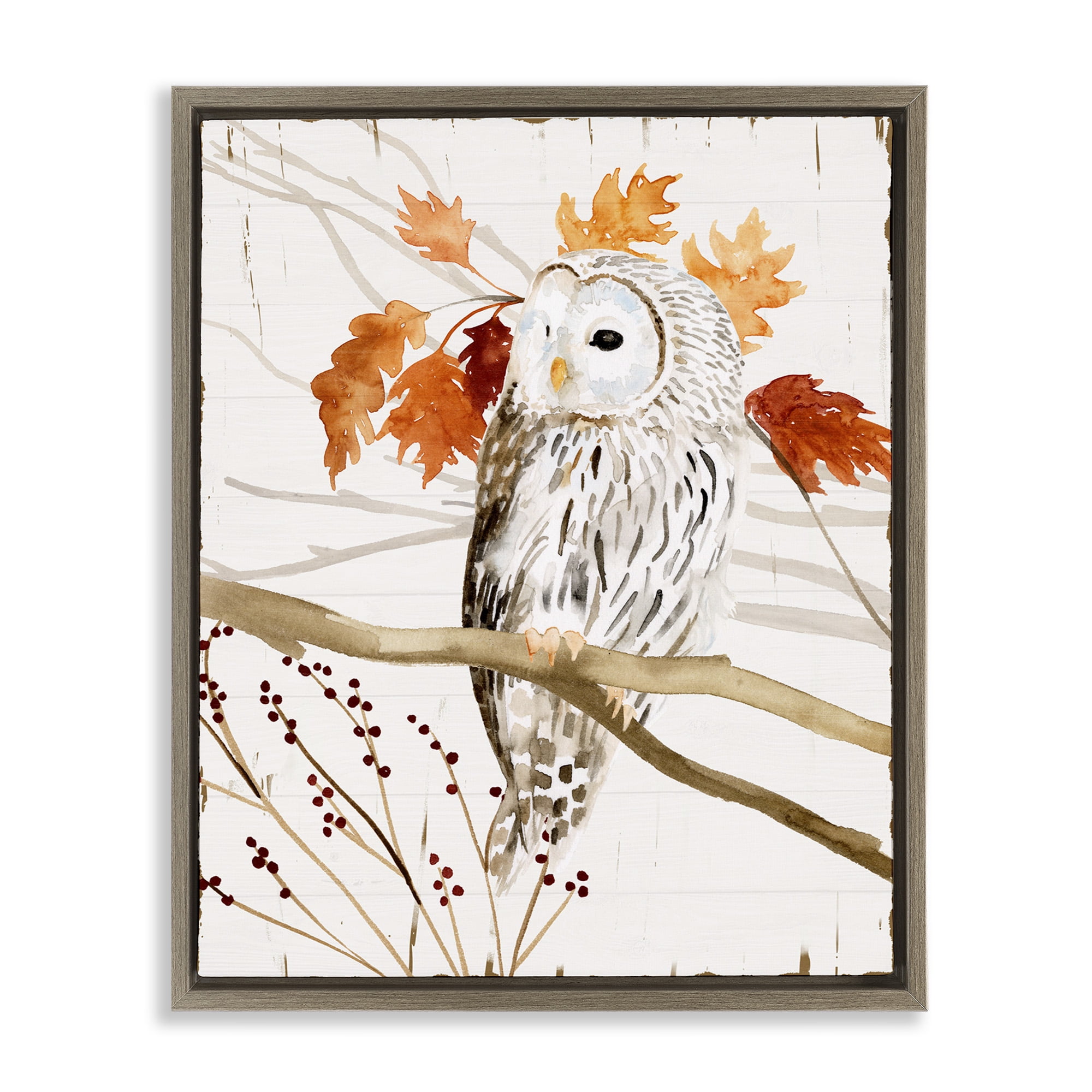 Stupell Industries Owl In Autumnal Forest Animals & Insects Painting Brown Floater Framed Canvas Art Print Wall Art, 17 x 21
