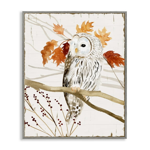 Stupell Industries Owl In Autumnal Forest Animals & Insects Painting Gray Framed Art Print Wall Art, 24 x 30