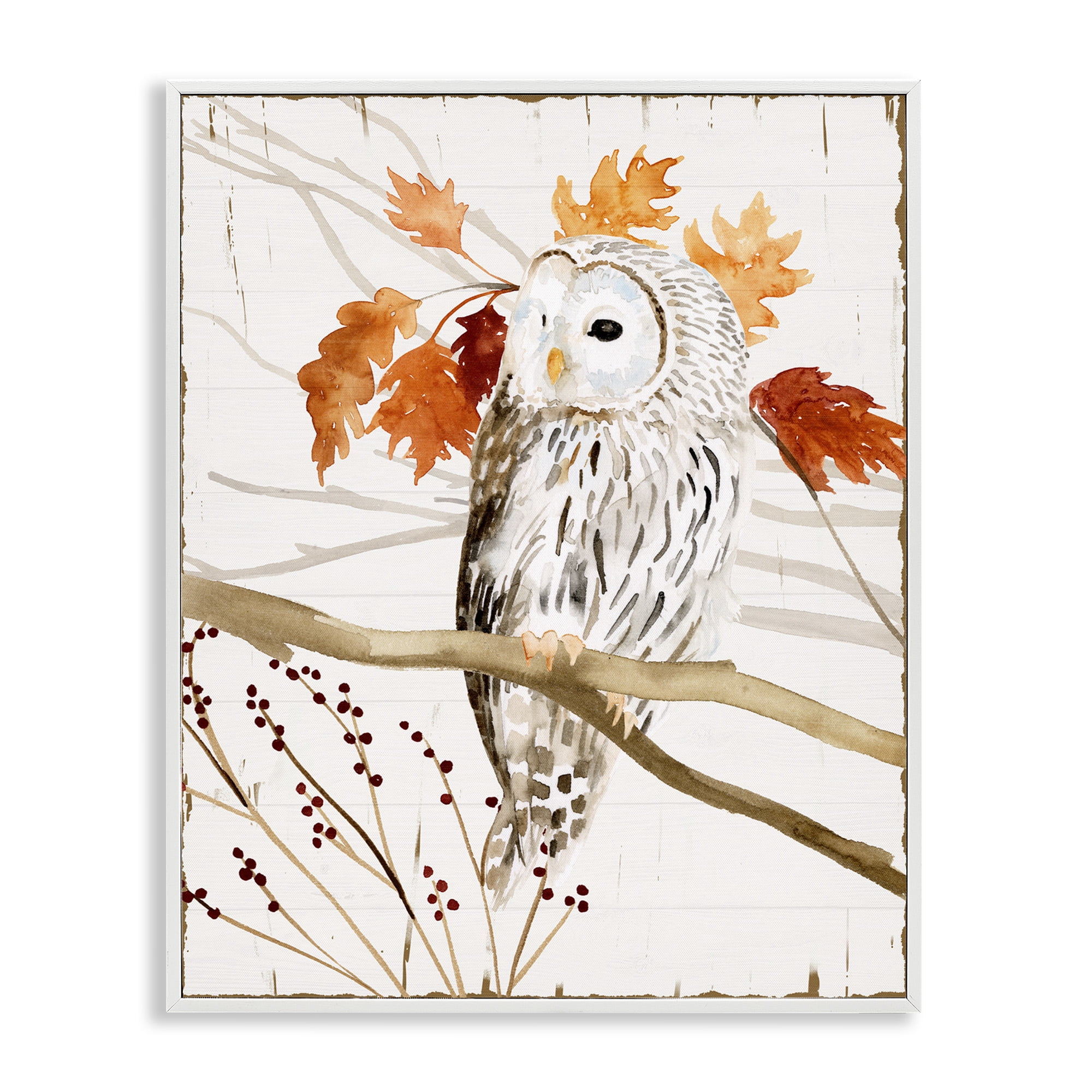 Stupell Industries Owl In Autumnal Forest Animals & Insects Painting White Framed Art Print Wall Art, 24 x 30