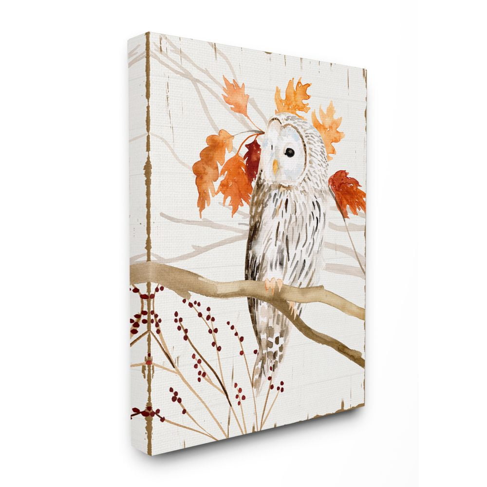 Stupell Industries Owl In Fall Forest Animal Watercolor Painting Canvas Wall Art, 30 x 40, byVictoria Borges