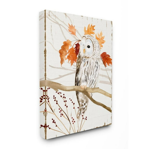 Stupell Industries Owl In Fall Forest Animal Watercolor Painting Canvas Wall Art, 36 x 48, byVictoria Borges